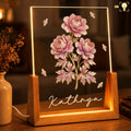 Personalized Birth Month Flowers Acrylic Night Light Gift for Mom Wood and Acrylic Night Light GradoCreations