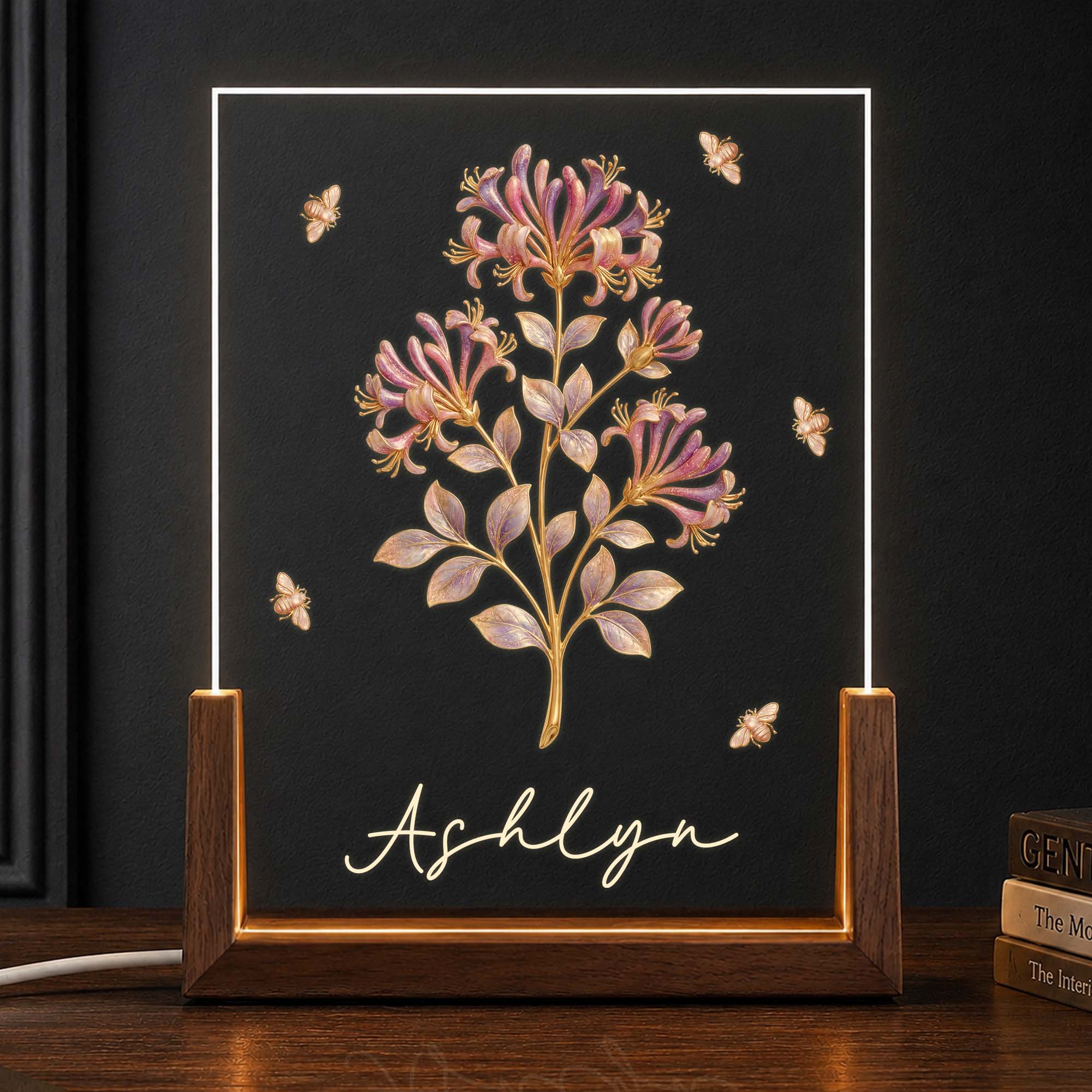 Personalized Birth Month Flowers Acrylic Night Light Gift for Mom Wood and Acrylic Night Light GradoCreations