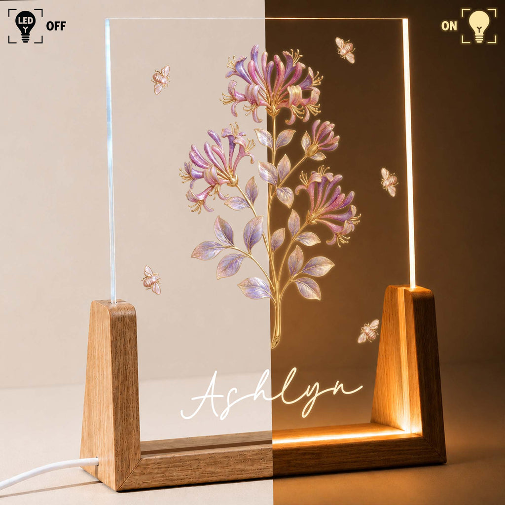 Personalized Birth Month Flowers Acrylic Night Light Gift for Mom Wood and Acrylic Night Light GradoCreations