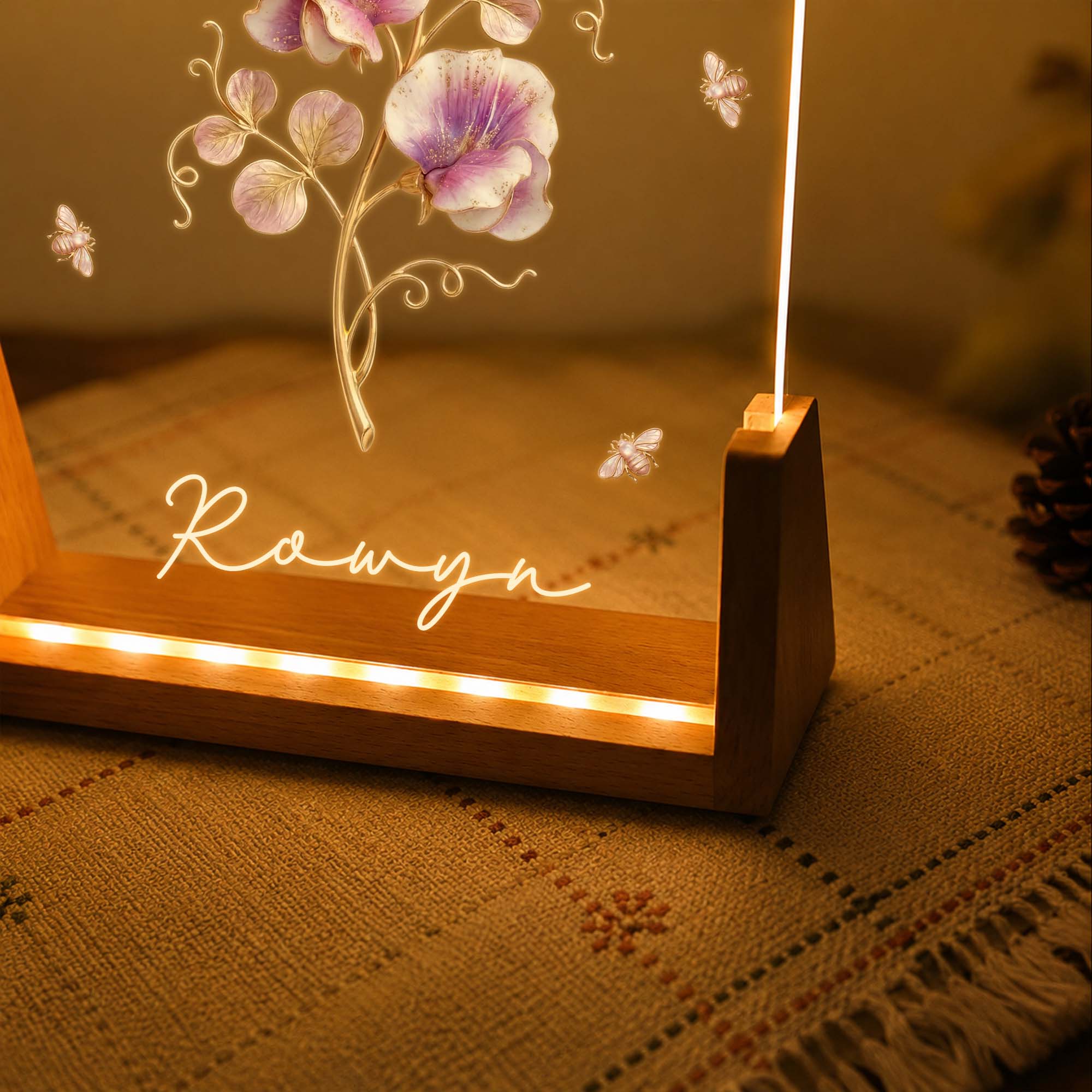Personalized Birth Month Flowers Acrylic Night Light Gift for Mom Wood and Acrylic Night Light GradoCreations