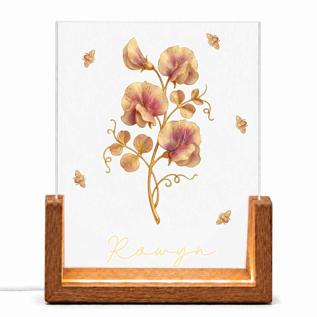 Personalized Birth Month Flowers Acrylic Night Light Gift for Mom Wood and Acrylic Night Light GradoCreations