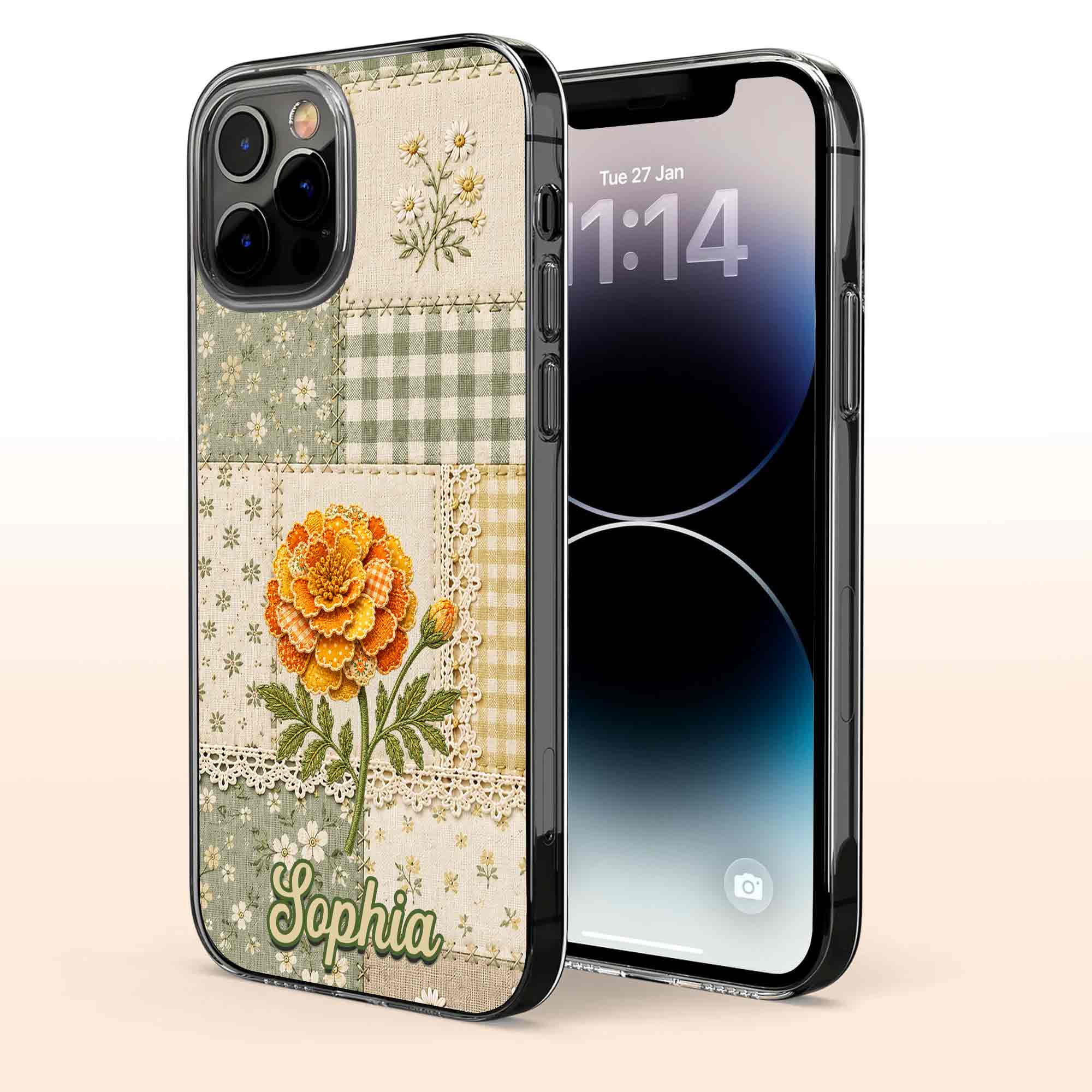 Personalized Clear Phone Case Floral Design Custom Name Gift for Her Clear Phone Case GradoCreations