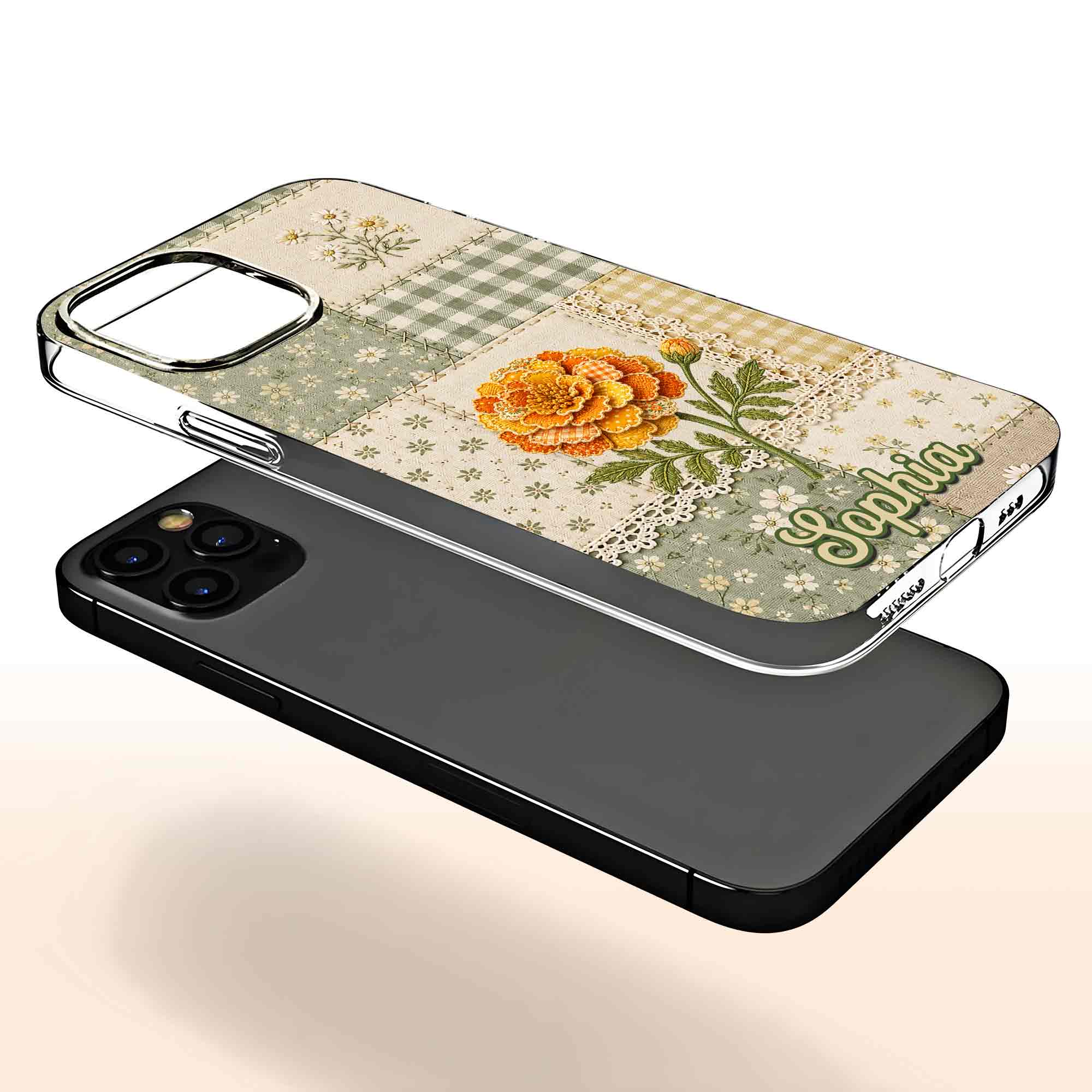 Personalized Clear Phone Case Floral Design Custom Name Gift for Her Clear Phone Case GradoCreations