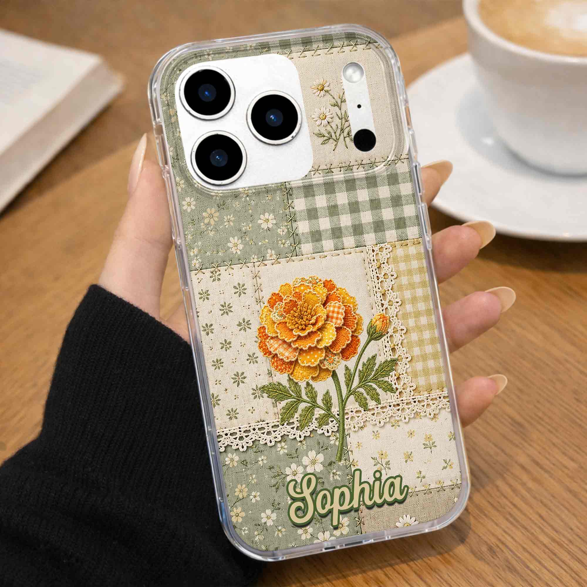 Personalized Clear Phone Case Floral Design Custom Name Gift for Her Clear Phone Case GradoCreations
