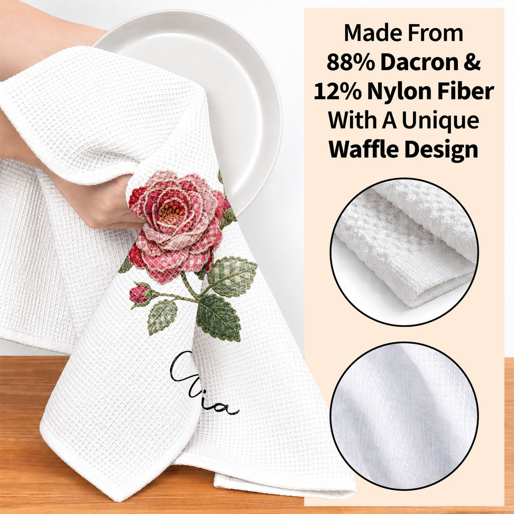 Personalized Faux Patchwork Kitchen Towel Custom Birth Month Flower Gift for Besties Kitchen Towel GradoCreations