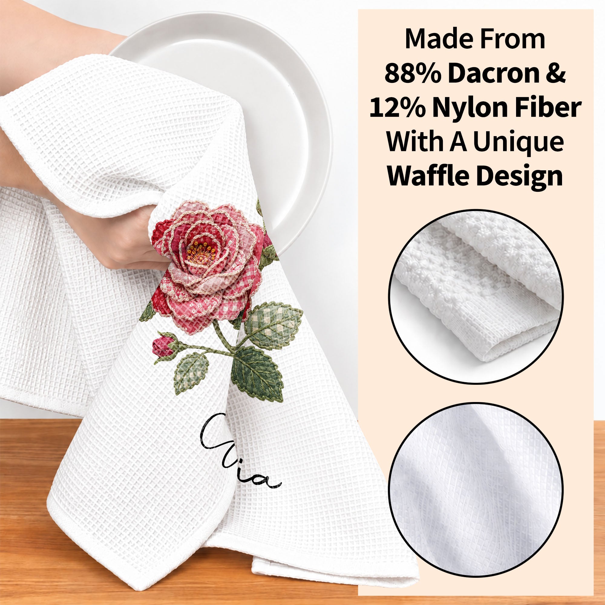 Personalized Faux Patchwork Kitchen Towel Custom Birth Month Flower Gift for Besties Kitchen Towel GradoCreations
