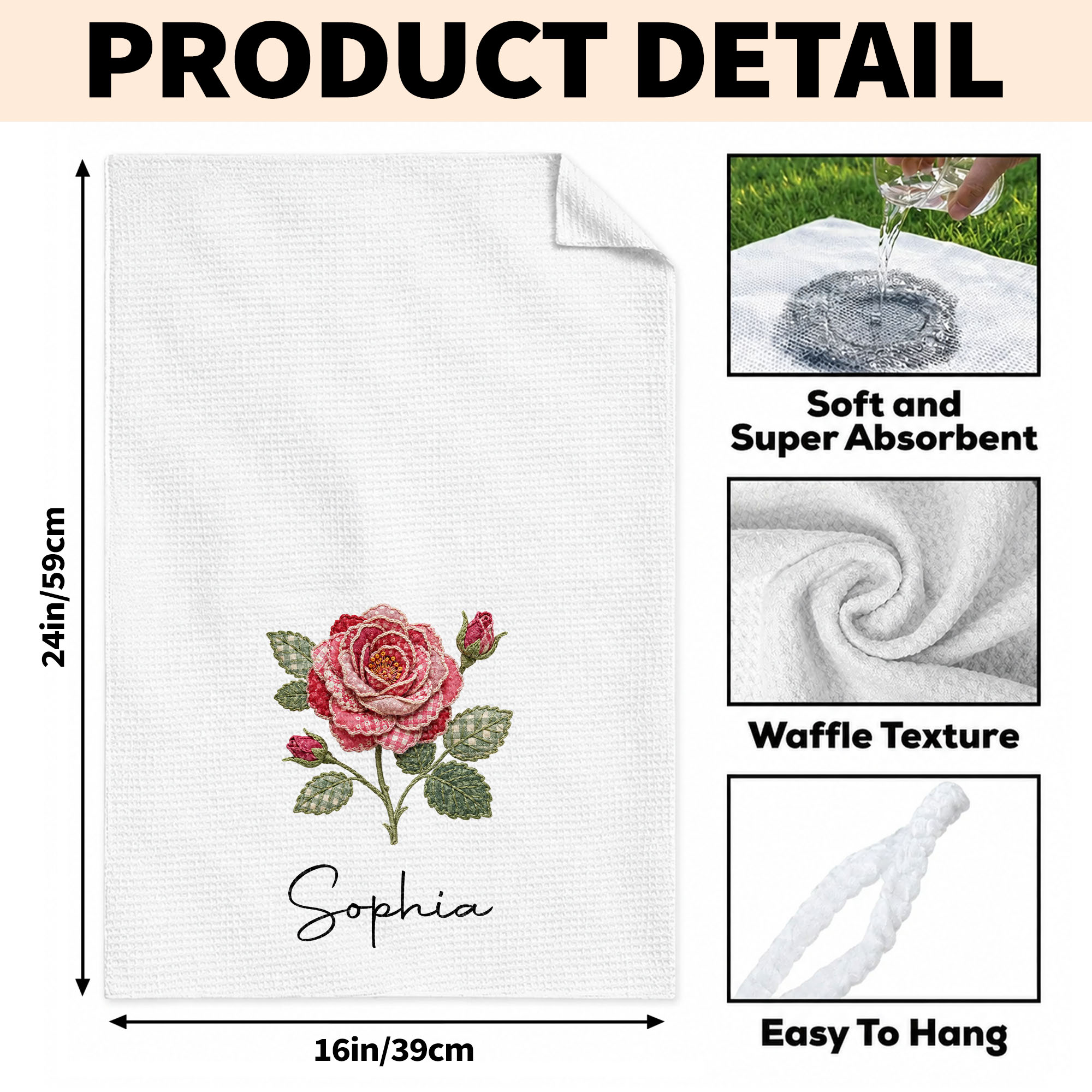 Personalized Faux Patchwork Kitchen Towel Custom Birth Month Flower Gift for Besties Kitchen Towel GradoCreations