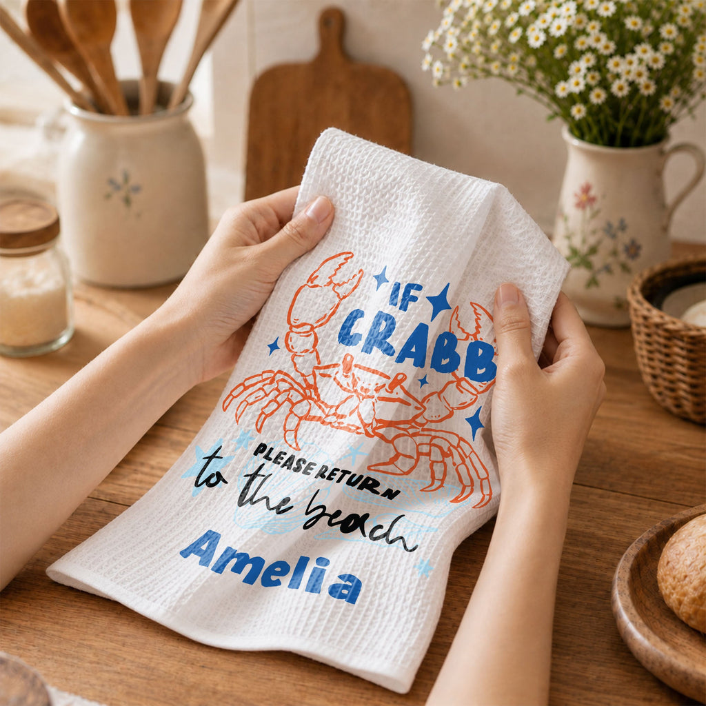 Personalized Kitchen Towel Custom Crab Design Gift for Beach Lovers