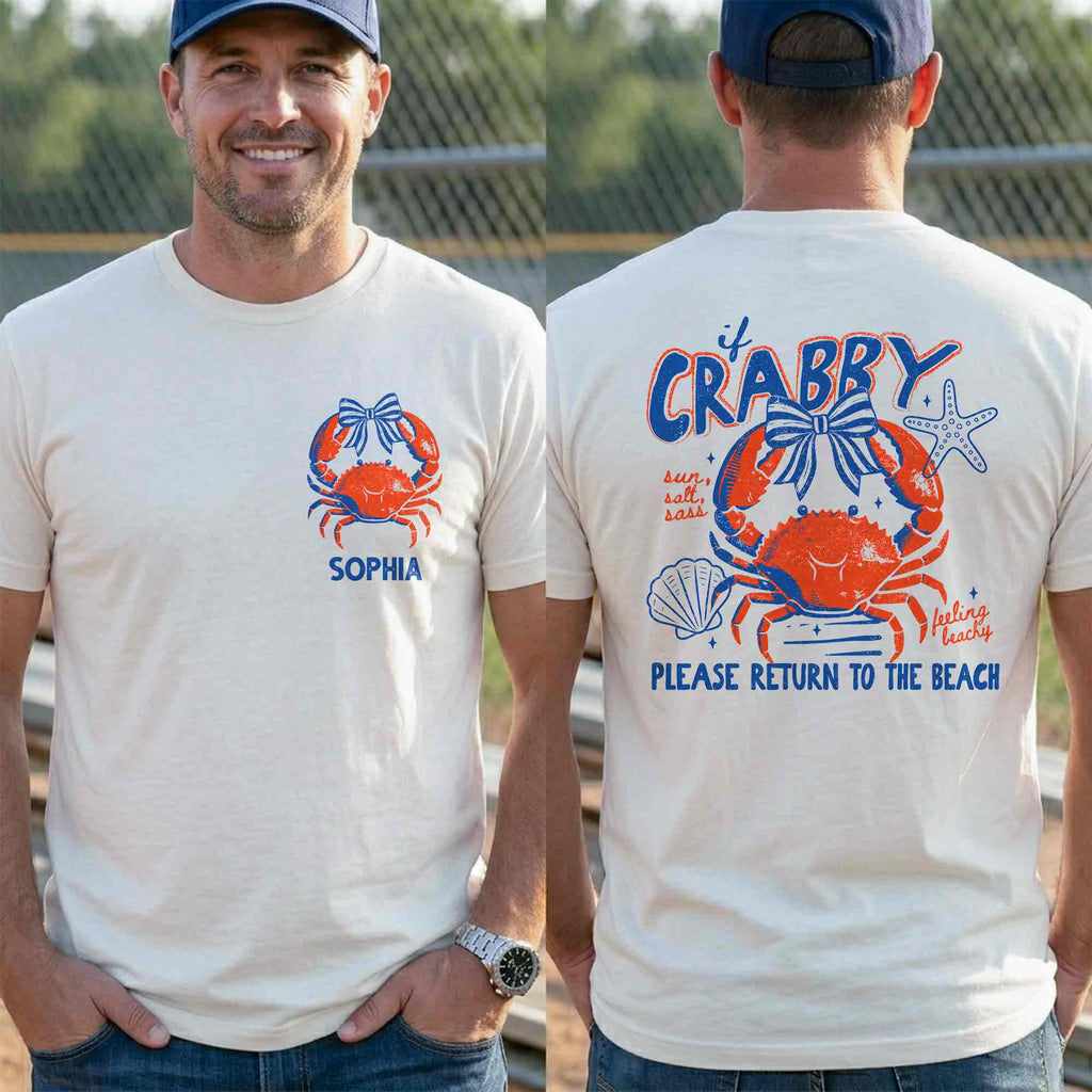 Personalized Beach T-Shirt Custom Name Crabby Design for Girls T-Shirt Font and Back GradoCreations