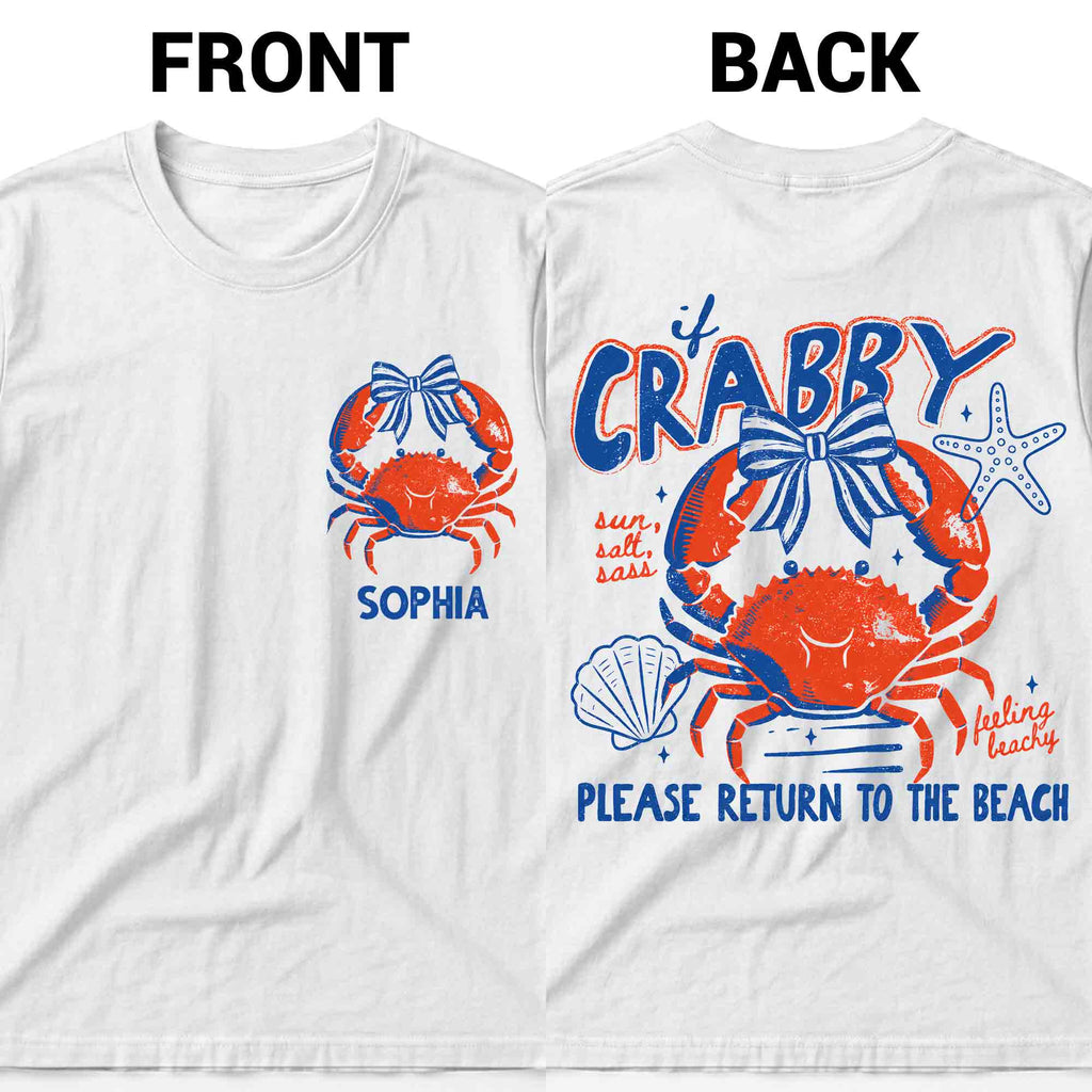 Personalized Beach T-Shirt Custom Name Crabby Design for Girls T-Shirt Font and Back GradoCreations