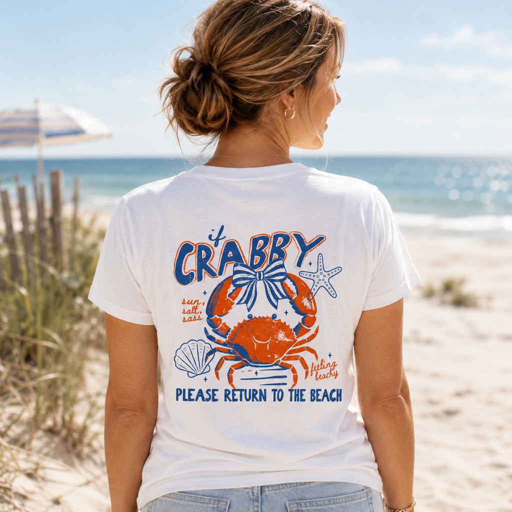 Personalized Beach T-Shirt Custom Name Crabby Design for Girls T-Shirt Font and Back GradoCreations