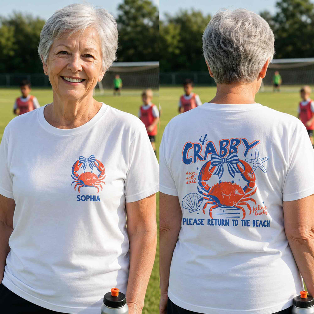 Personalized Beach T-Shirt Custom Name Crabby Design for Girls T-Shirt Font and Back GradoCreations