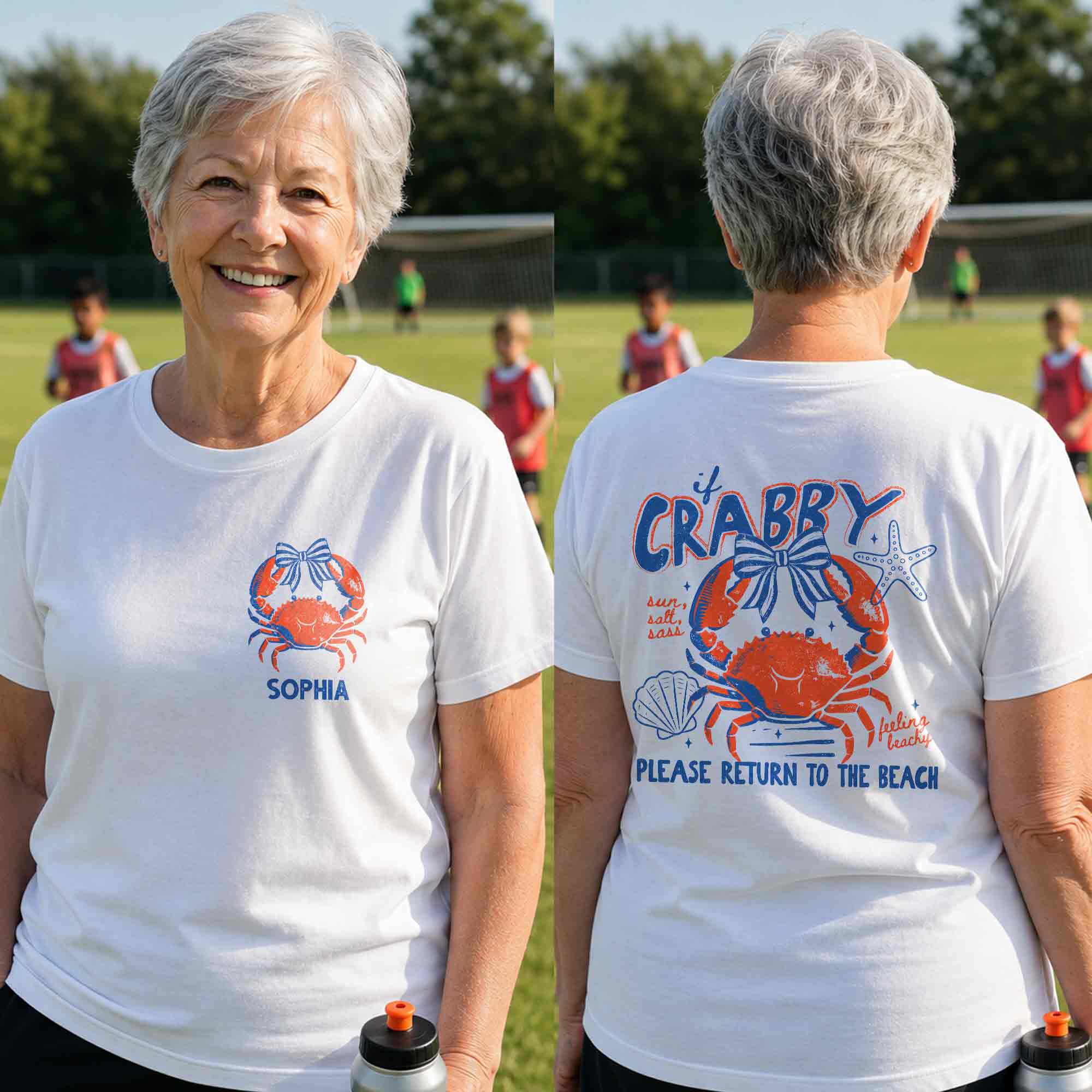 Personalized Beach T-Shirt Custom Name Crabby Design for Girls T-Shirt Font and Back GradoCreations