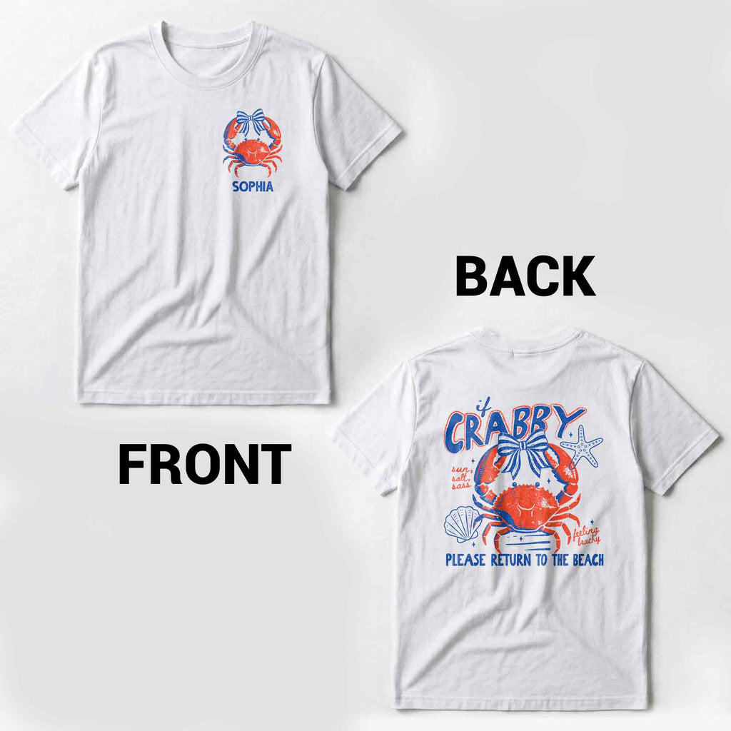 Personalized Beach T-Shirt Custom Name Crabby Design for Girls T-Shirt Font and Back GradoCreations