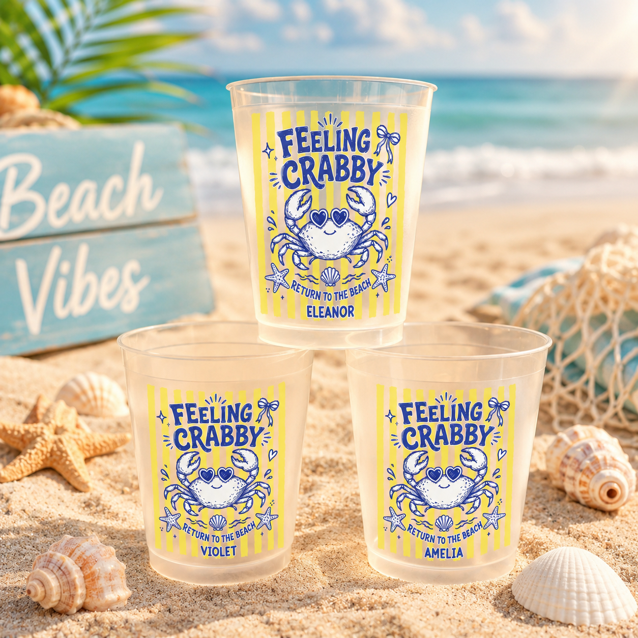 Personalized Frosted Cups Custom Name Crab Beach Party Gift Frosted Cups GradoCreations