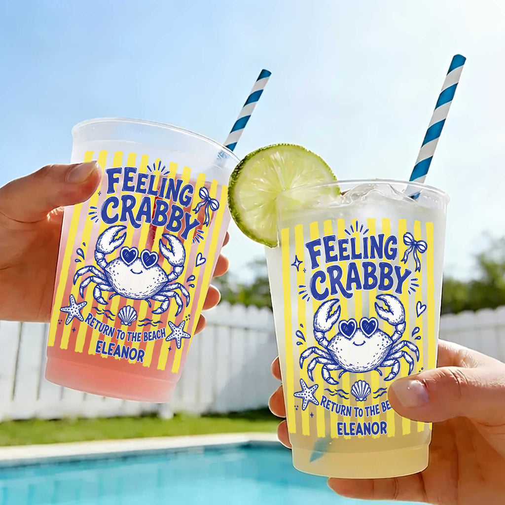 Personalized Frosted Cups Custom Name Crab Beach Party Gift Frosted Cups GradoCreations