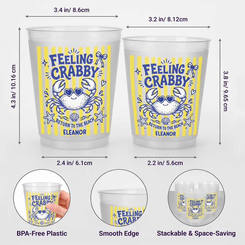 Personalized Frosted Cups Custom Name Crab Beach Party Gift Frosted Cups GradoCreations