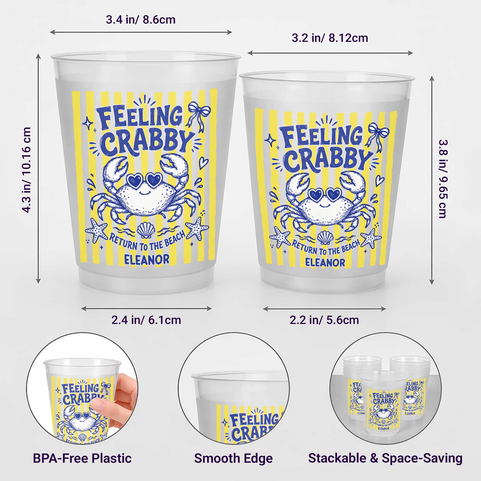 Personalized Frosted Cups Custom Name Crab Beach Party Gift Frosted Cups GradoCreations
