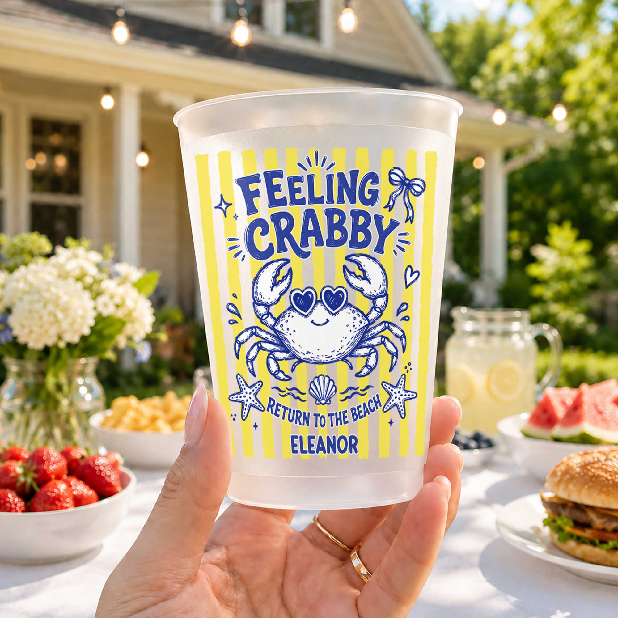 Personalized Frosted Cups Custom Name Crab Beach Party Gift Frosted Cups GradoCreations