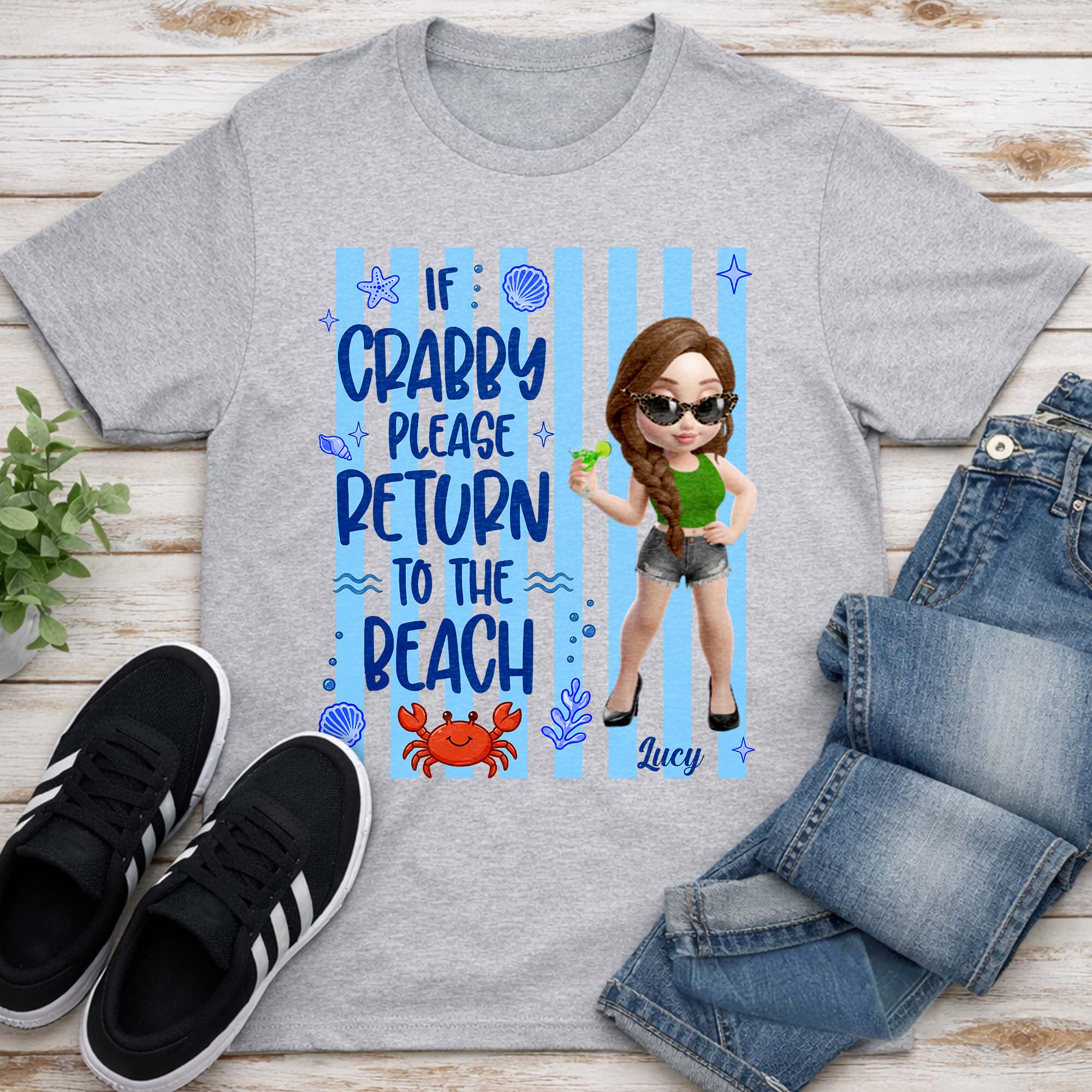 Personalized Crabby Beach T-shirt & Hoodie for Women Shirt GradoCreations