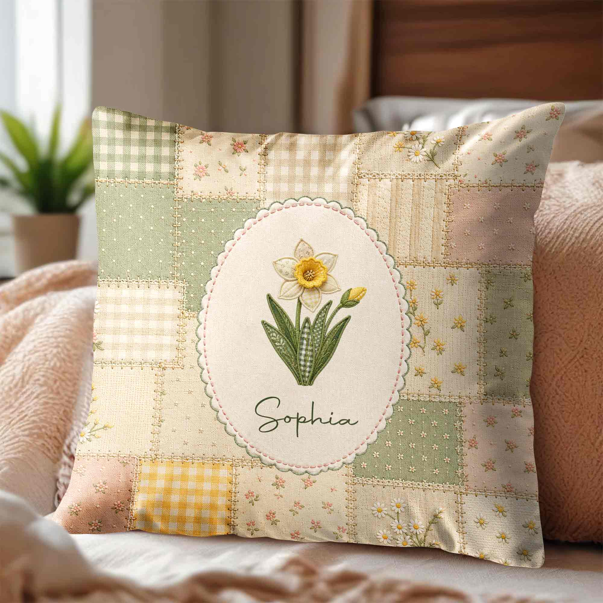 Personalized Birth Month Flower Pillow Custom Name Gift for Her Pillow GradoCreations
