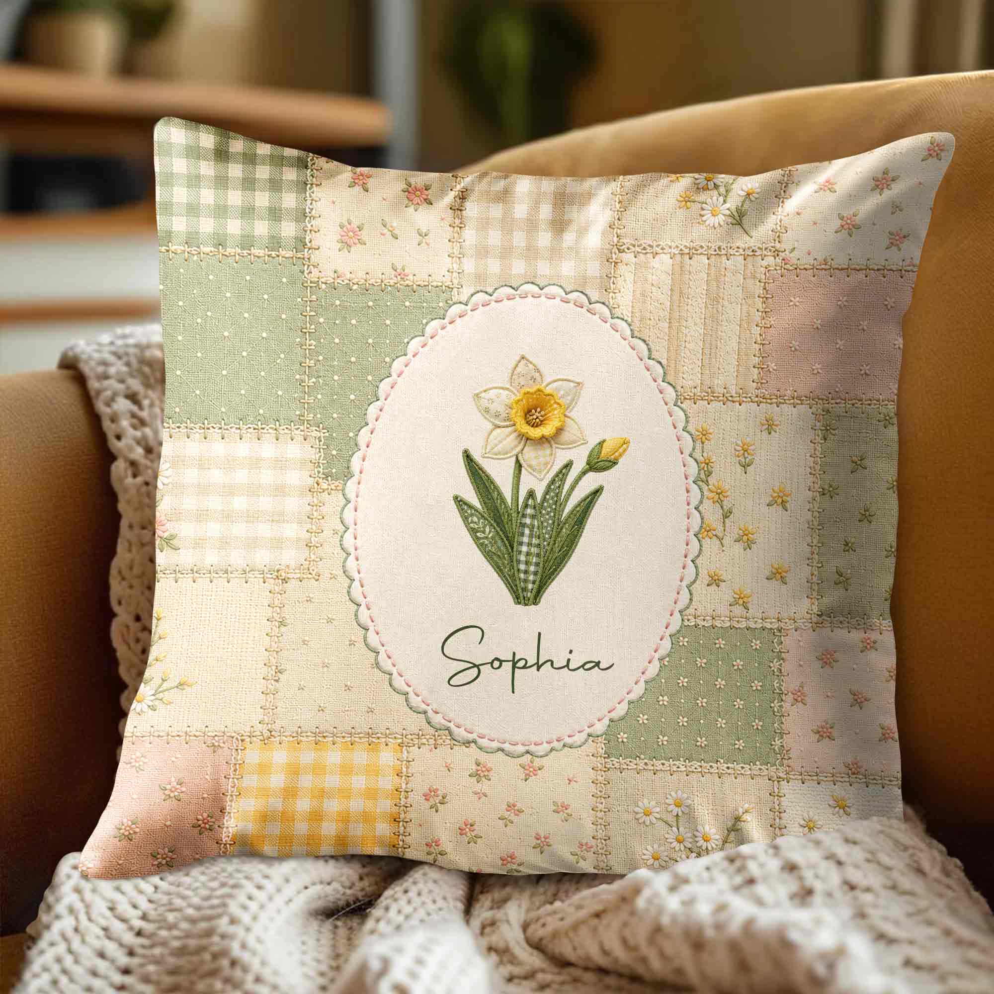 Personalized Birth Month Flower Pillow Custom Name Gift for Her Pillow GradoCreations