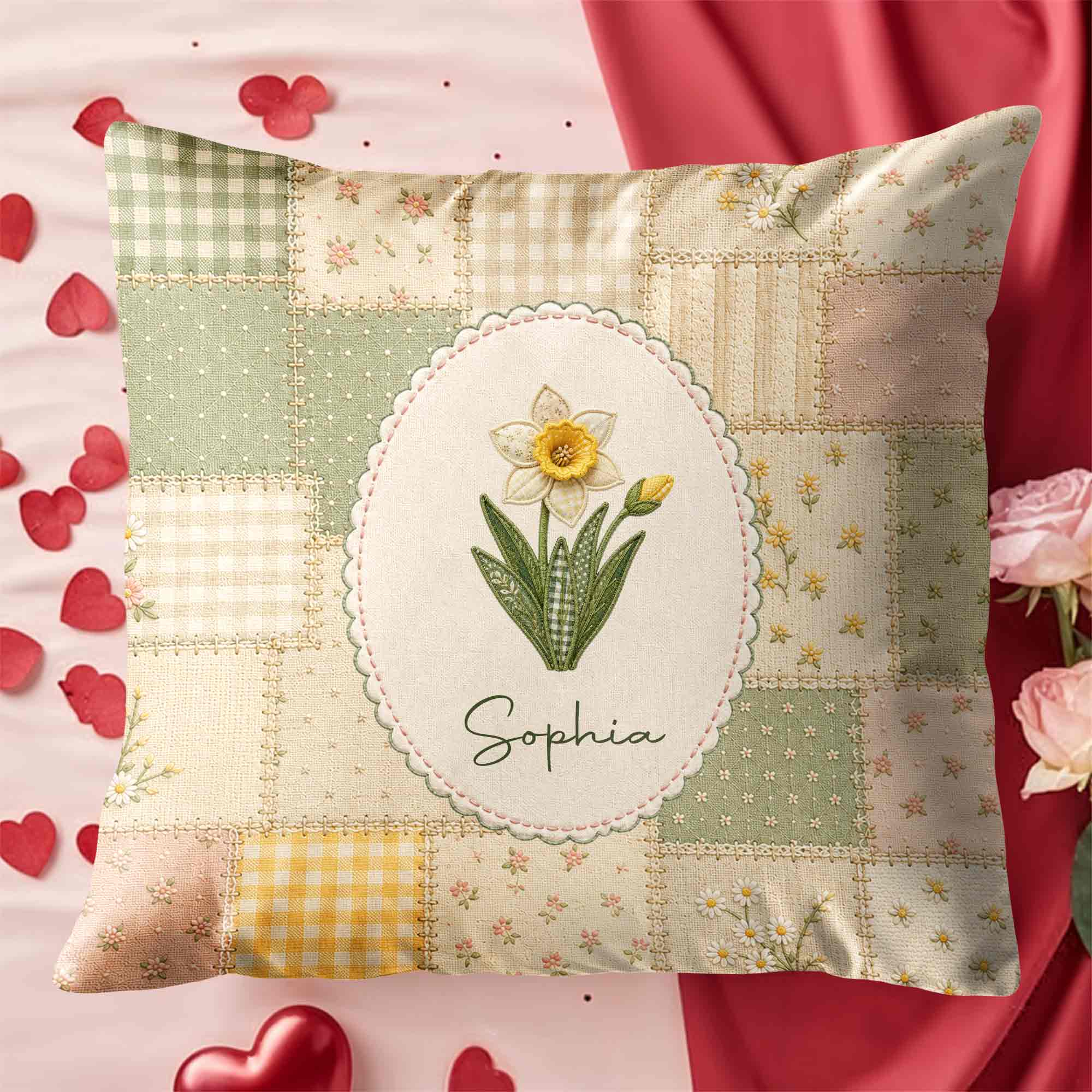 Personalized Birth Month Flower Pillow Custom Name Gift for Her Pillow GradoCreations