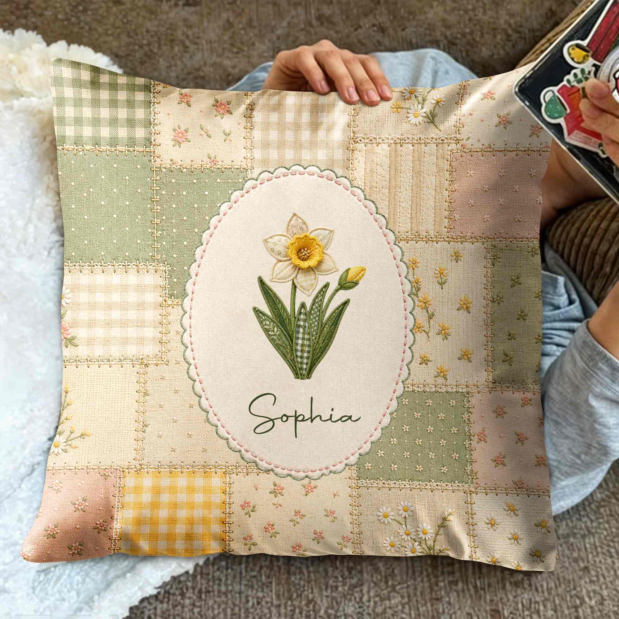 Personalized Birth Month Flower Pillow Custom Name Gift for Her Pillow GradoCreations