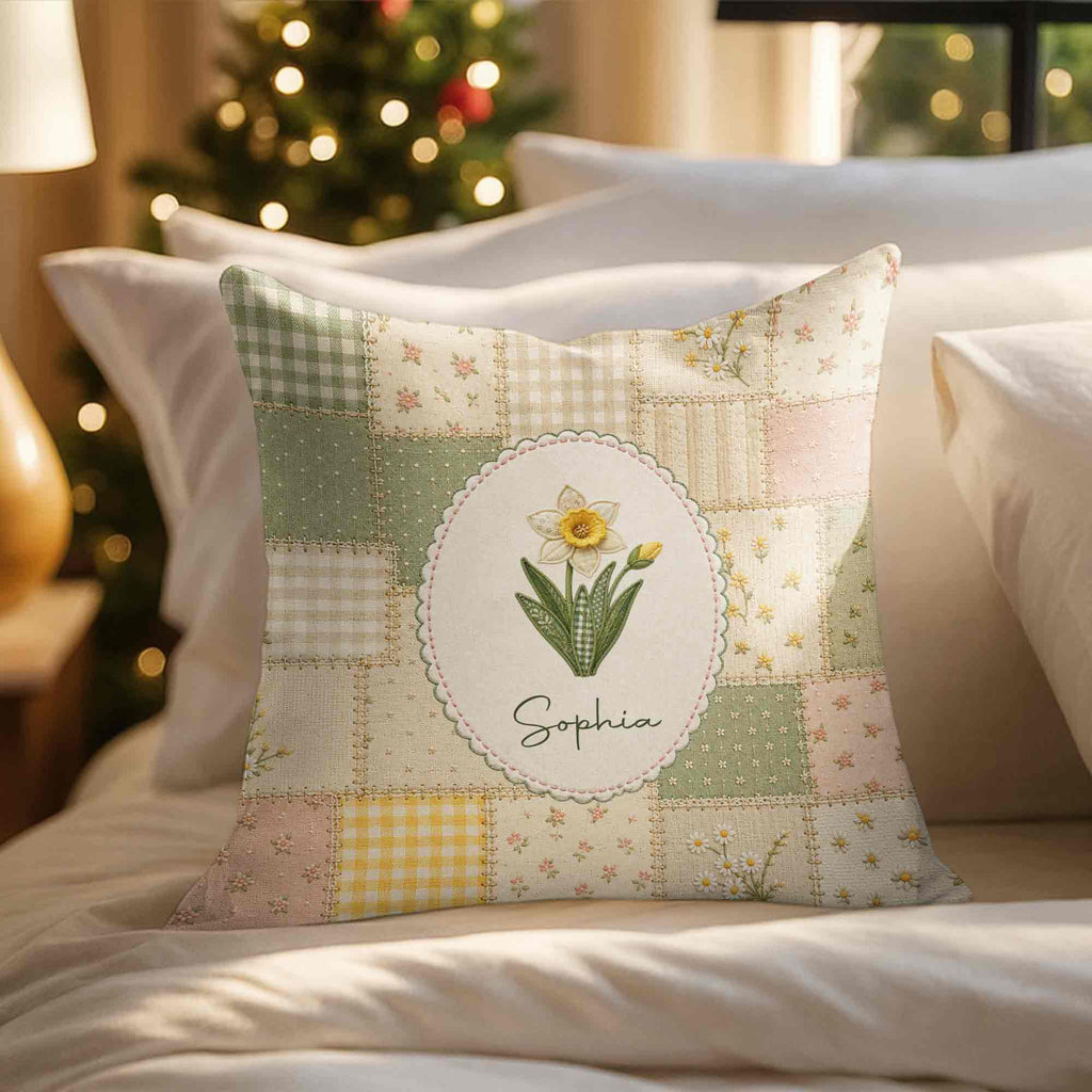 Personalized Birth Month Flower Pillow Custom Name Gift for Her Pillow GradoCreations