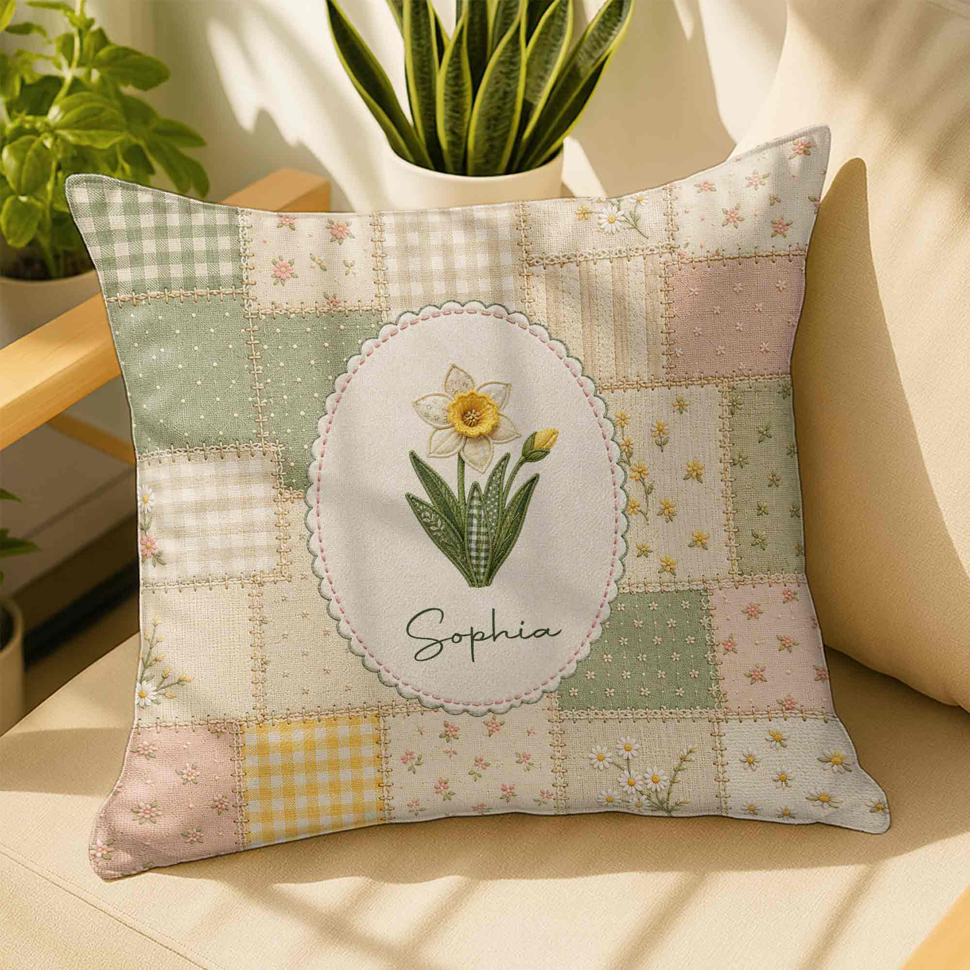 Personalized Birth Month Flower Pillow Custom Name Gift for Her Pillow GradoCreations