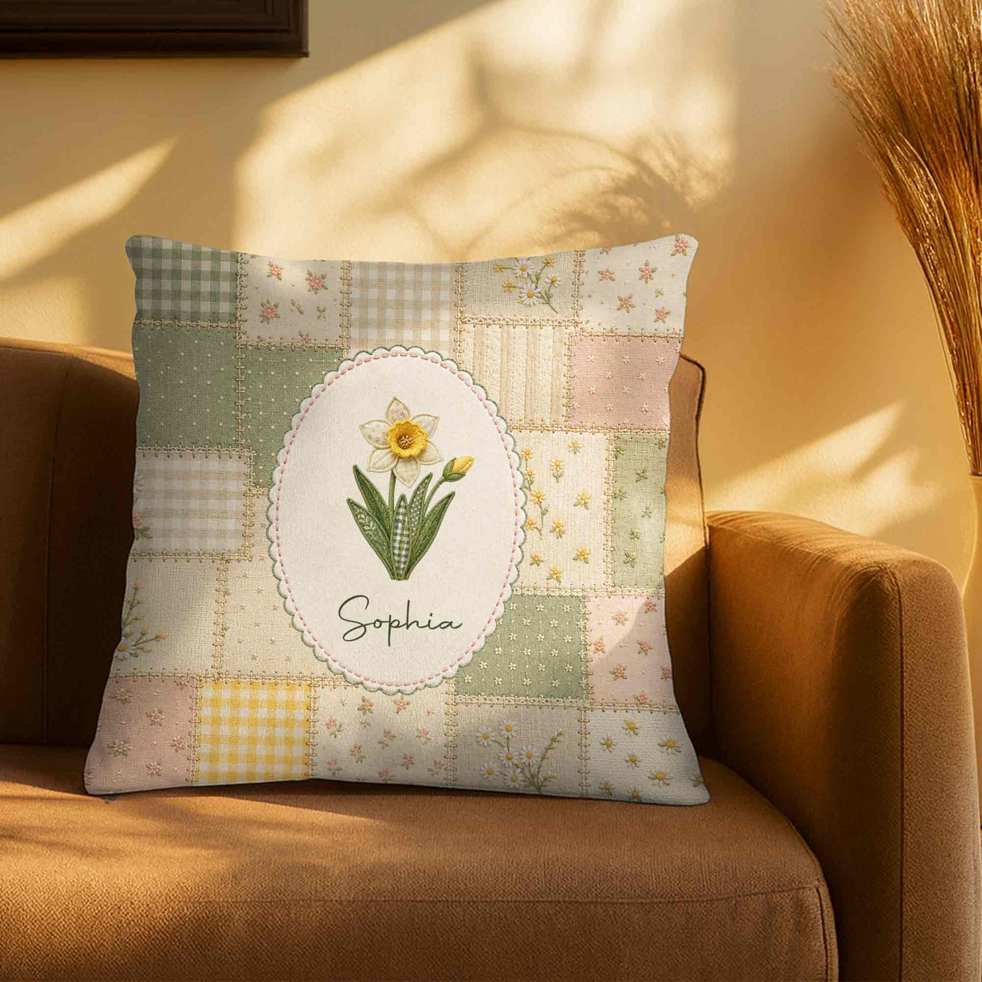 Personalized Birth Month Flower Pillow Custom Name Gift for Her Pillow GradoCreations