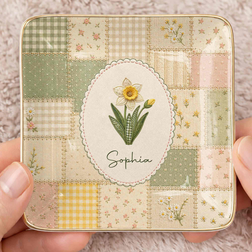 Personalized Ceramic Jewelry Dish Custom Name Birth Month Flowers Jewelry Dish GradoCreations