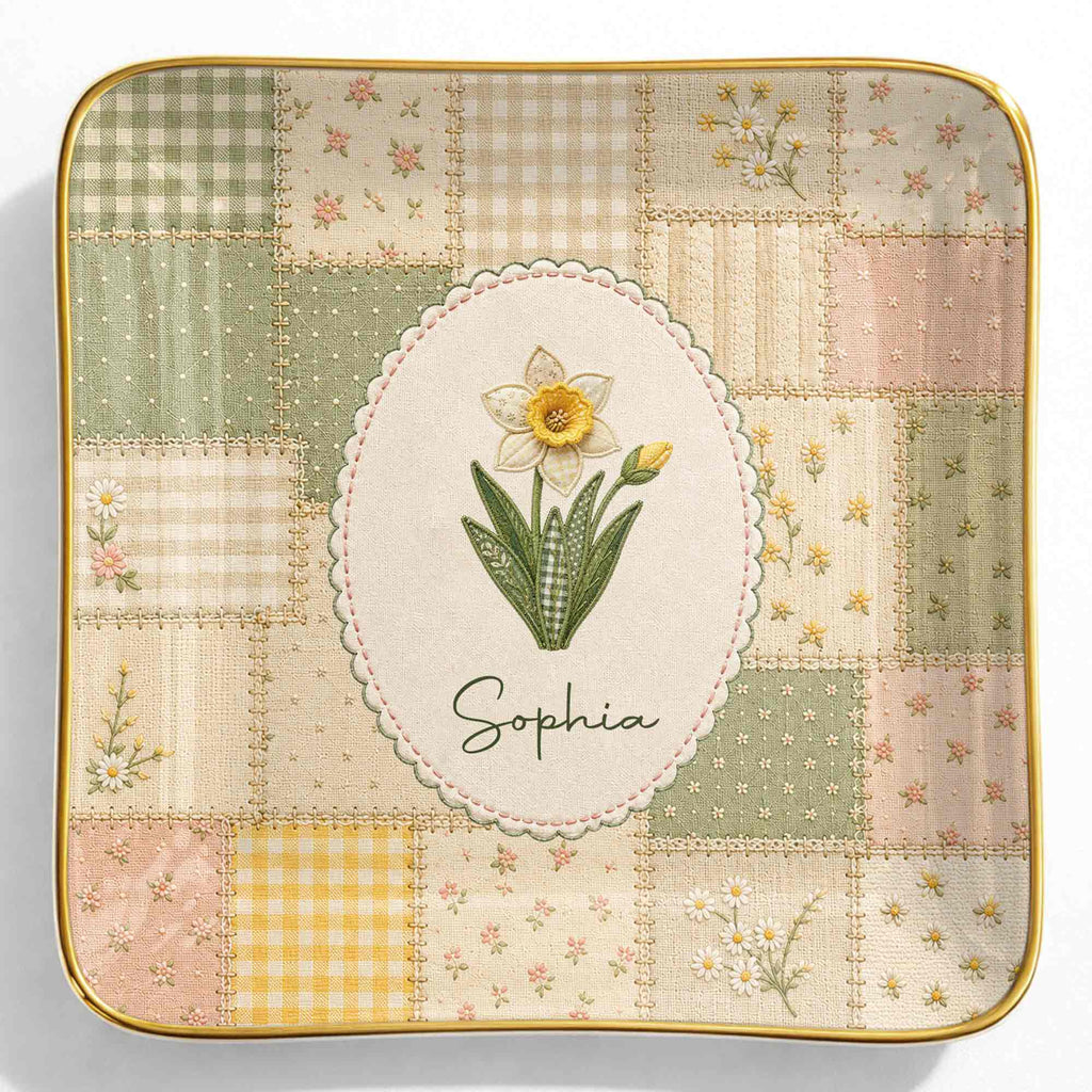 Personalized Ceramic Jewelry Dish Custom Name Birth Month Flowers Jewelry Dish GradoCreations