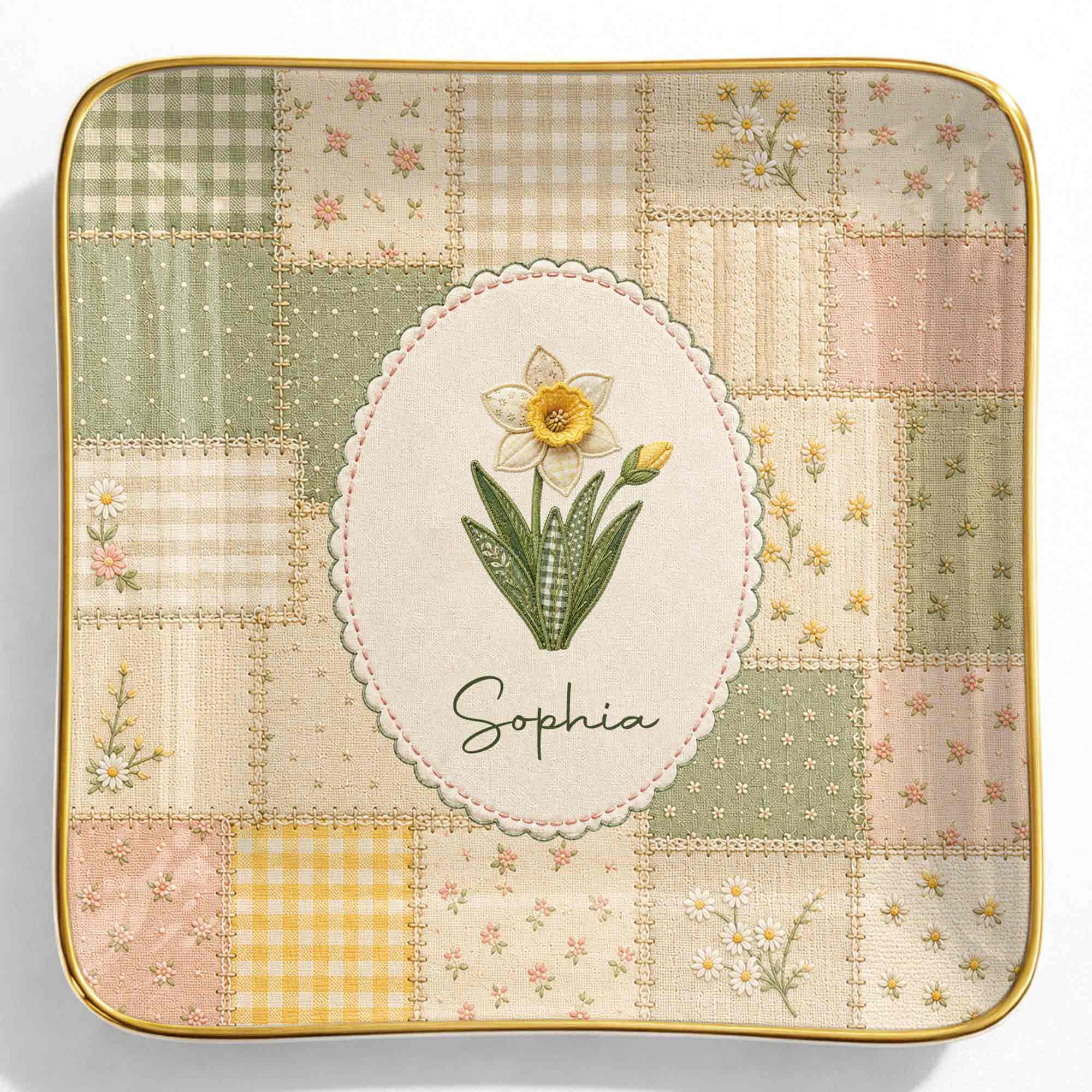Personalized Ceramic Jewelry Dish Custom Name Birth Month Flowers Jewelry Dish GradoCreations