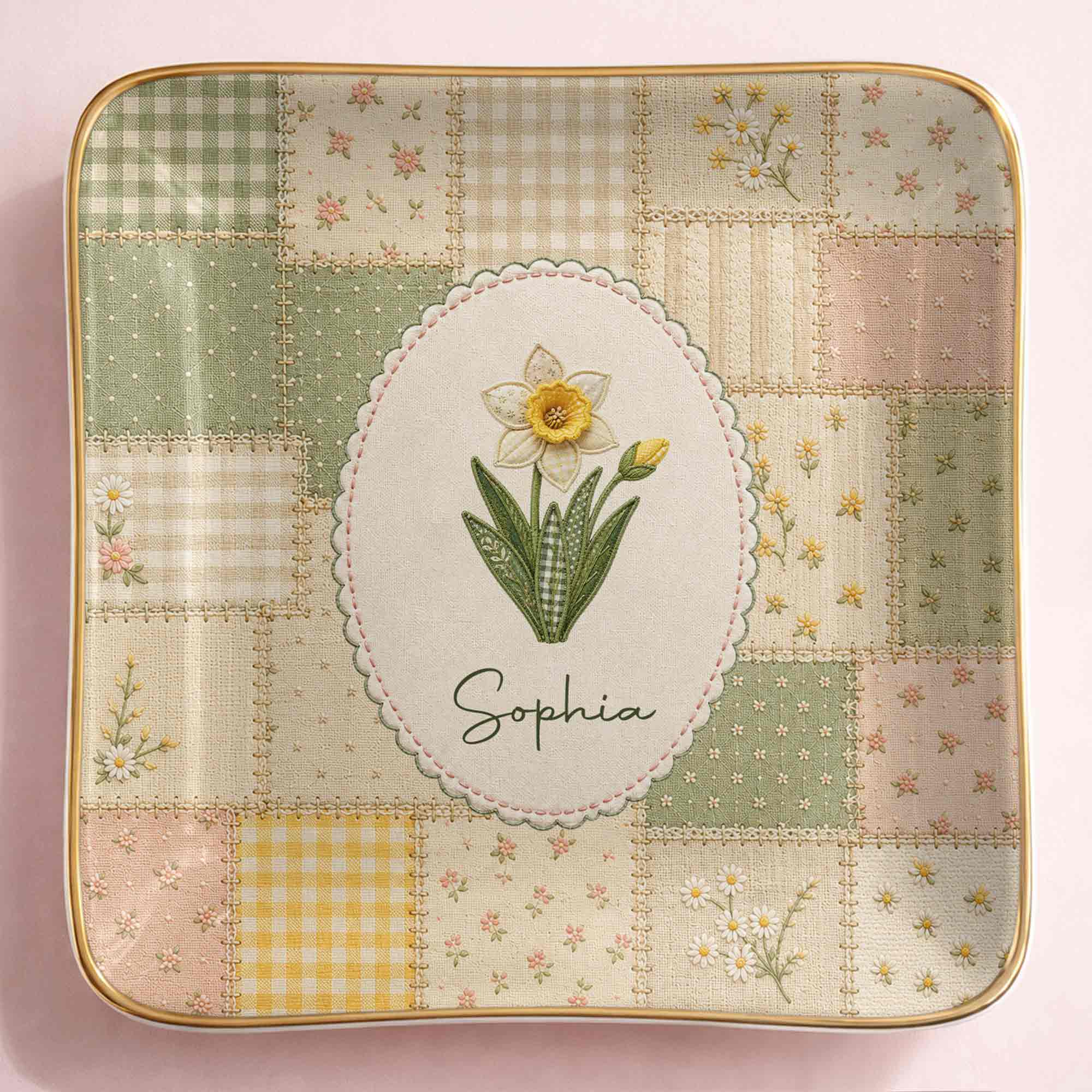 Personalized Ceramic Jewelry Dish Custom Name Birth Month Flowers Jewelry Dish GradoCreations