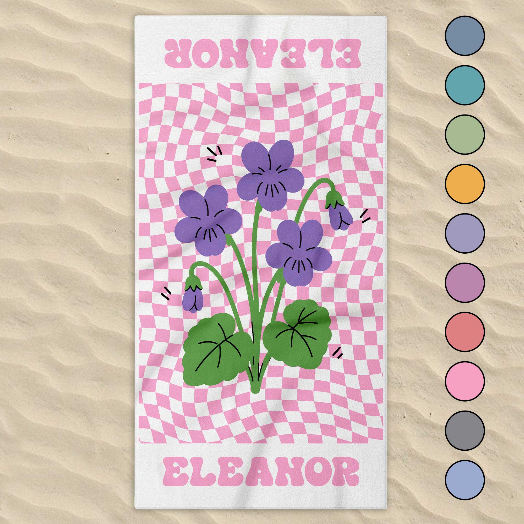 Personalized Beach Towel Custom Name Birth Month Flowers Gift for Mom Beach Towels GradoCreations