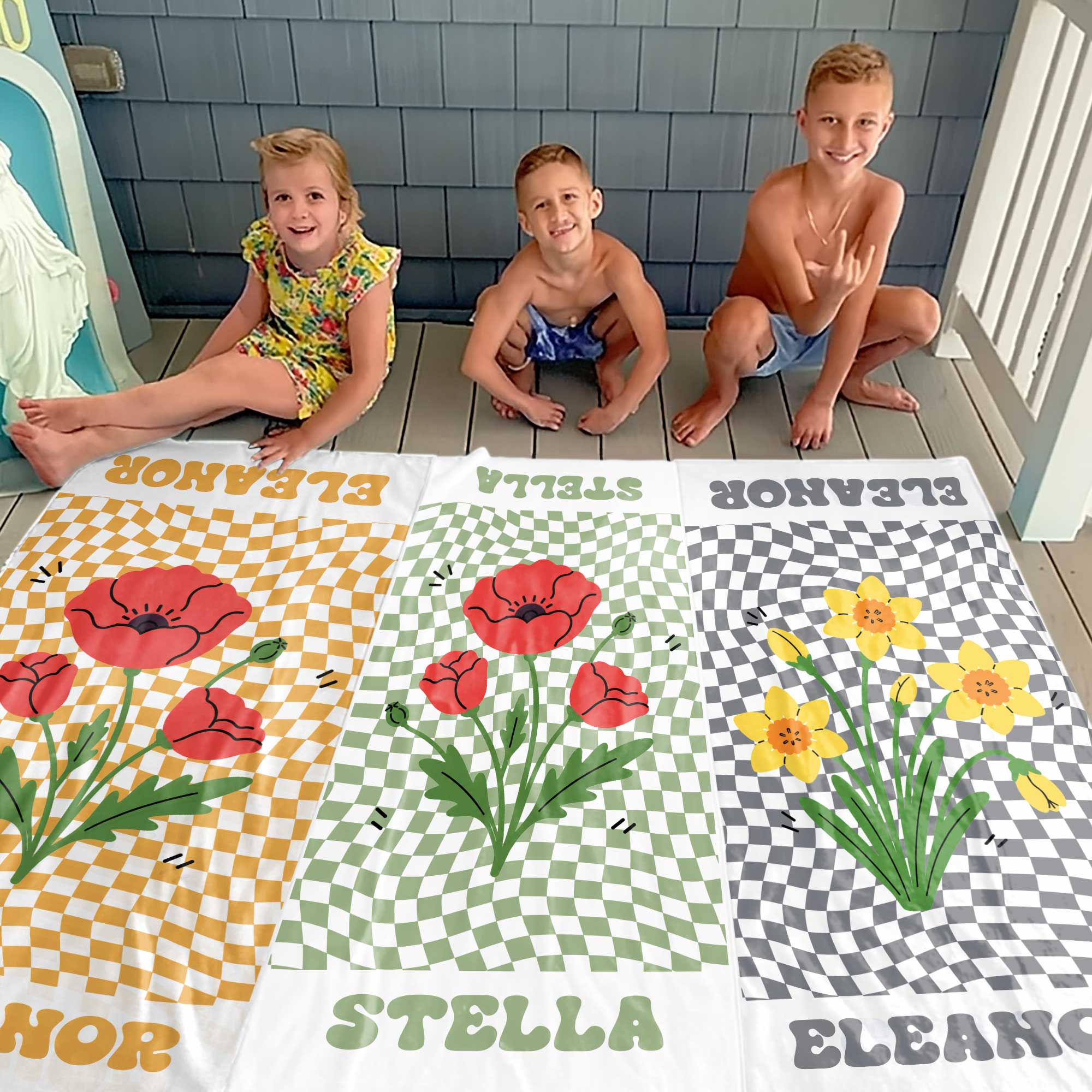 Personalized Beach Towel Custom Name Birth Month Flowers Gift for Mom Beach Towels GradoCreations