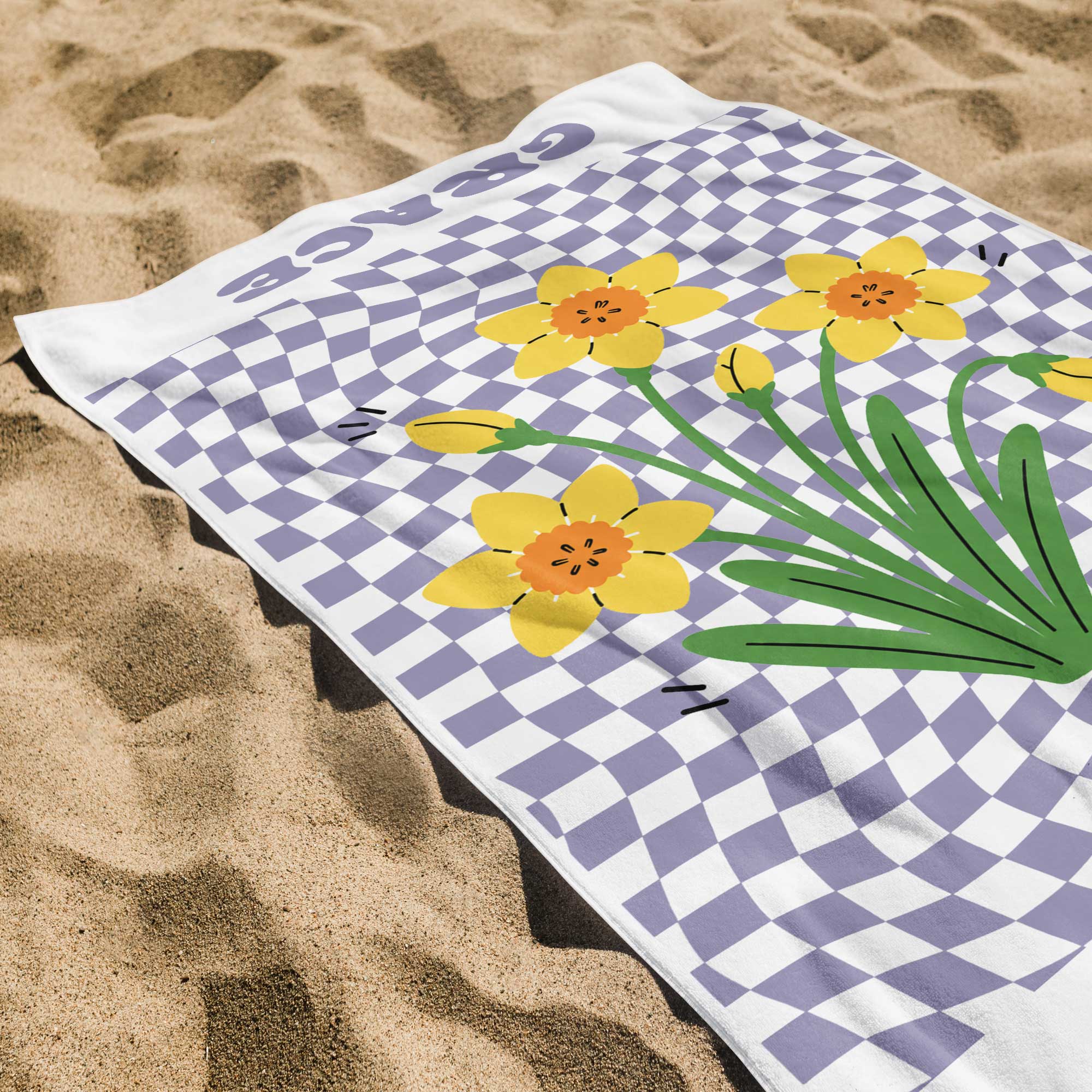Personalized Beach Towel Custom Name Birth Month Flowers Gift for Mom Beach Towels GradoCreations