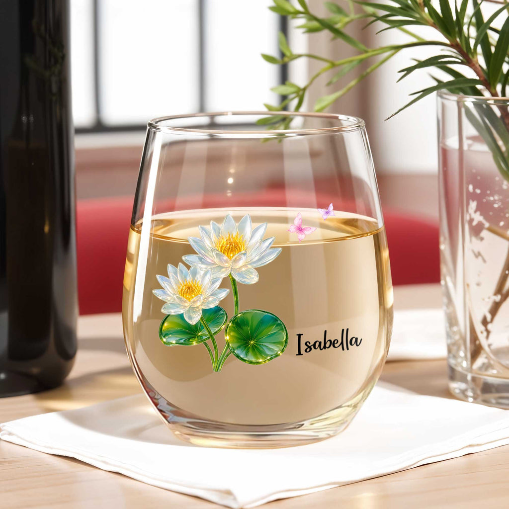 Personalized Stemless Wine Glass Custom Name Birth Month Gift for Her Wine Glasses GradoCreations