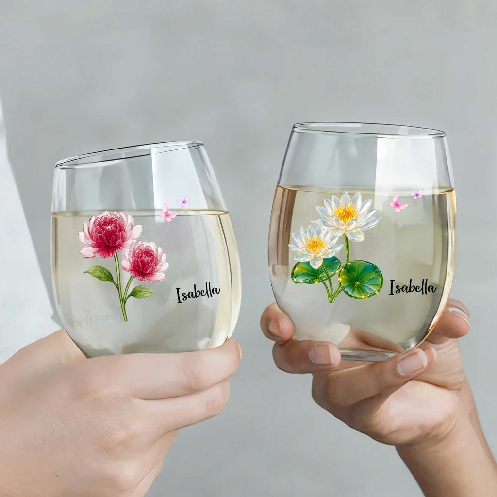Personalized Stemless Wine Glass Custom Name Birth Month Gift for Her Wine Glasses GradoCreations