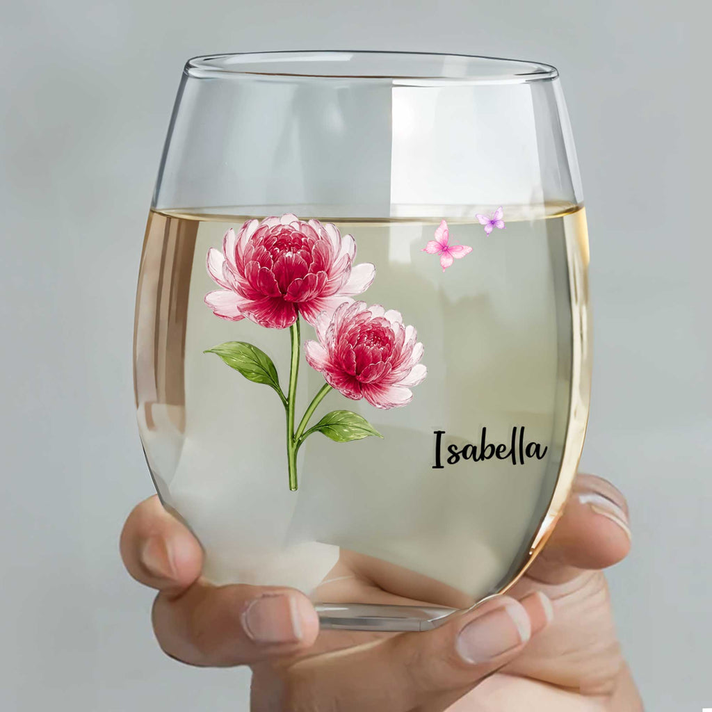 Personalized Stemless Wine Glass Custom Name Birth Month Gift for Her Wine Glasses GradoCreations