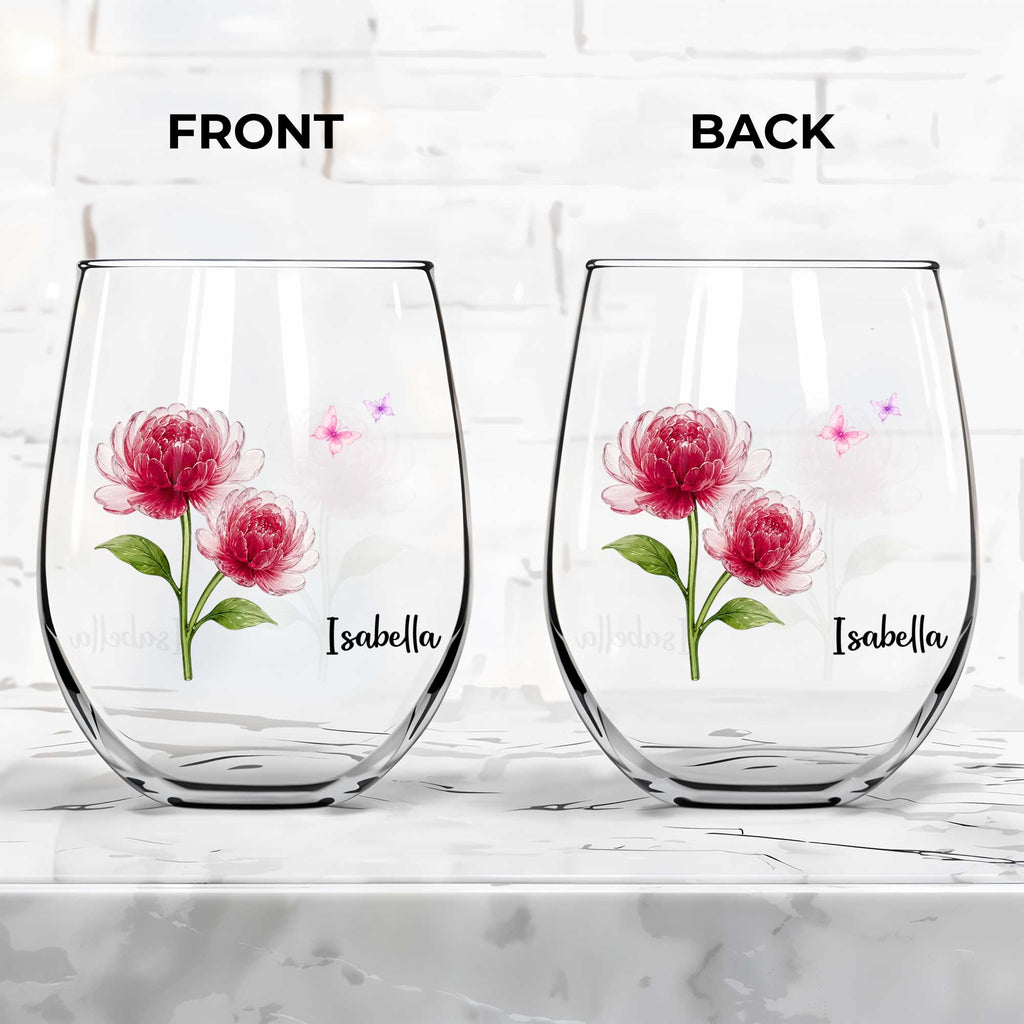 Personalized Stemless Wine Glass Custom Name Birth Month Gift for Her Wine Glasses GradoCreations