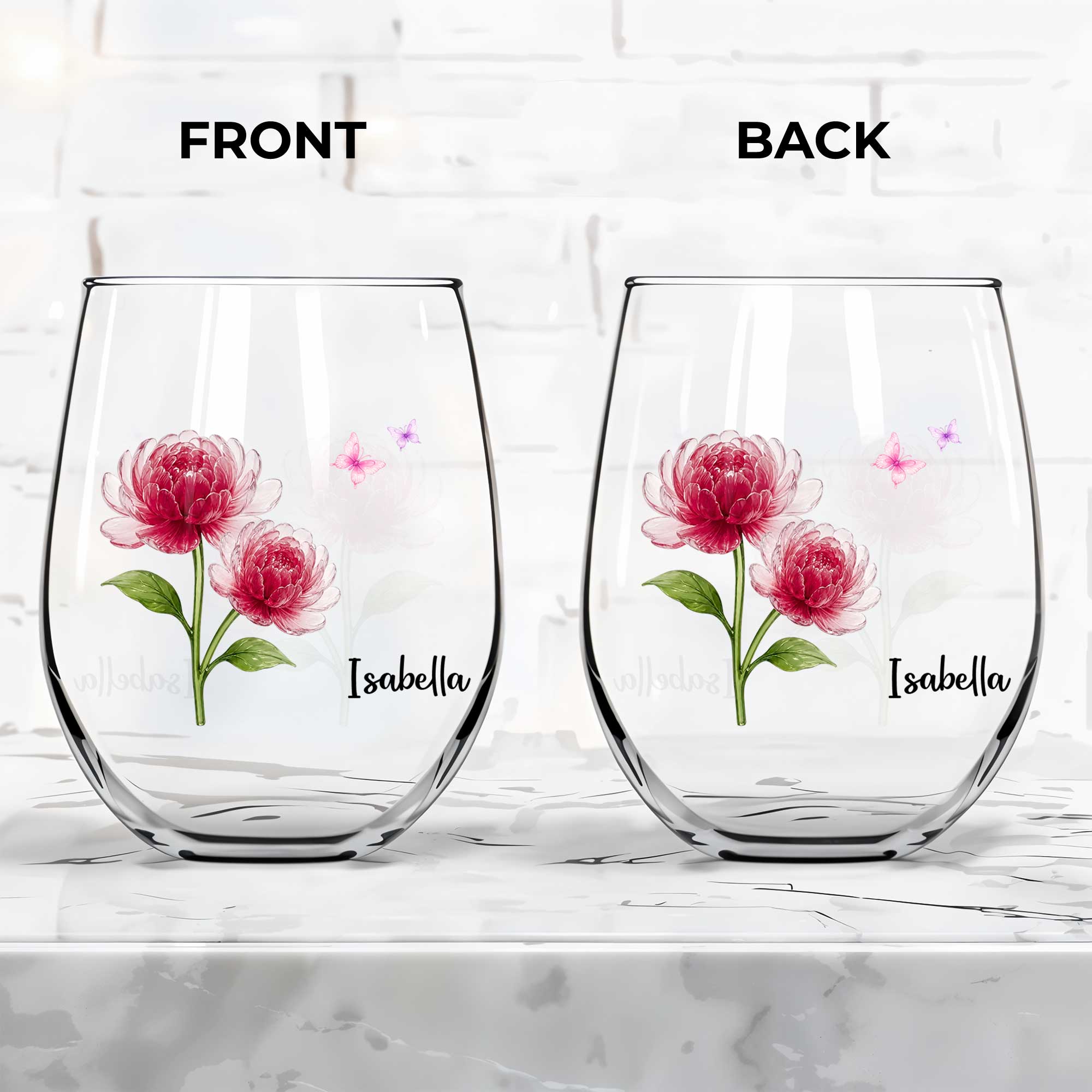 Personalized Stemless Wine Glass Custom Name Birth Month Gift for Her Wine Glasses GradoCreations