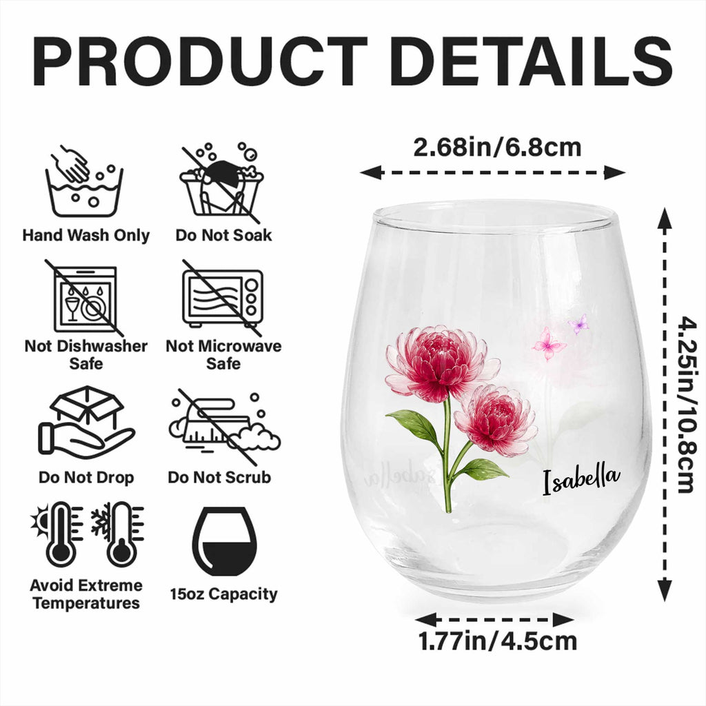 Personalized Stemless Wine Glass Custom Name Birth Month Gift for Her Wine Glasses GradoCreations