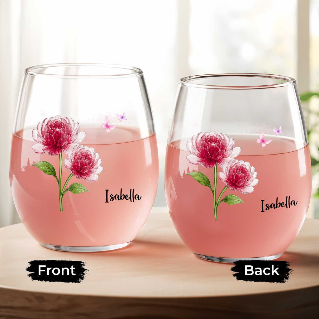 Personalized Stemless Wine Glass Custom Name Birth Month Gift for Her Wine Glasses GradoCreations
