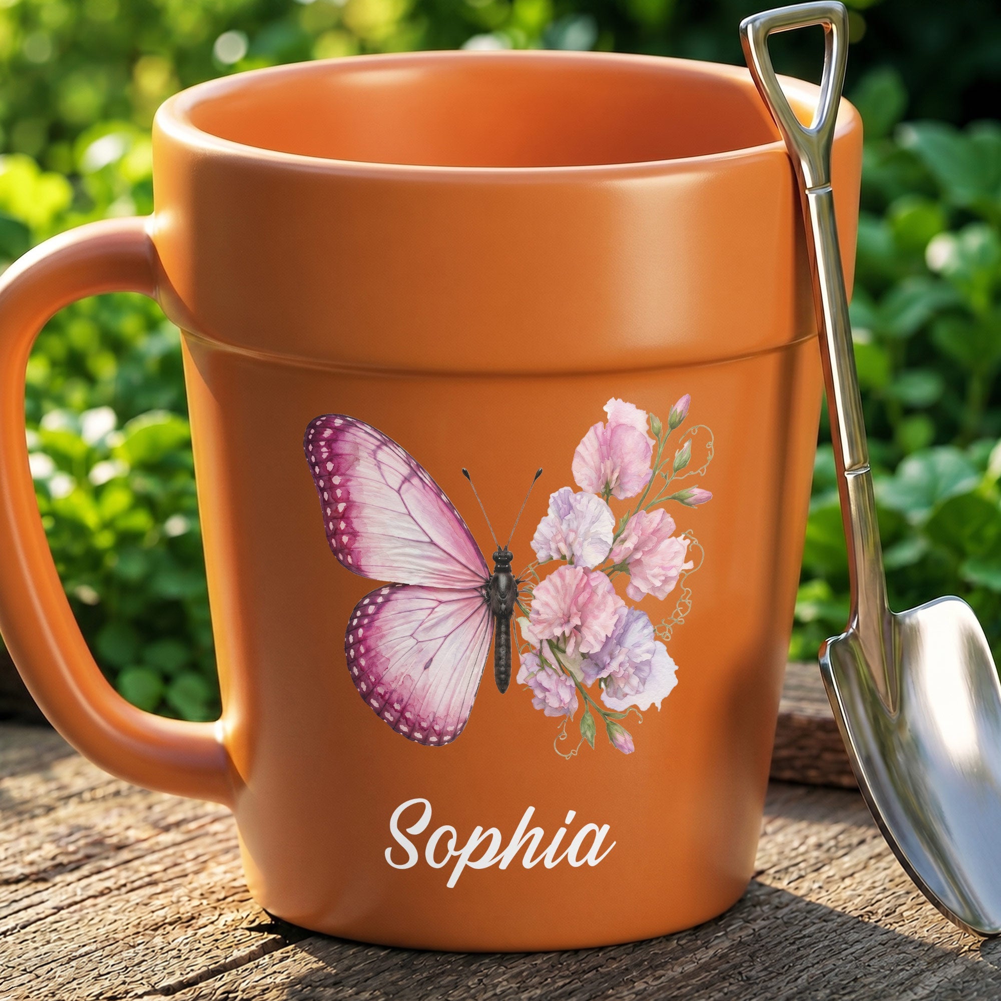 Personalized Plant Pot Ceramic Mug Custom Butterfly Gift for Her Plant Pot Ceramic Mug GradoCreations