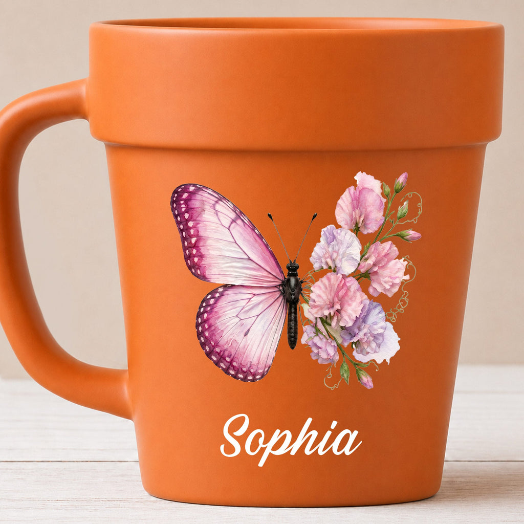 Personalized Plant Pot Ceramic Mug Custom Butterfly Gift for Her Plant Pot Ceramic Mug GradoCreations