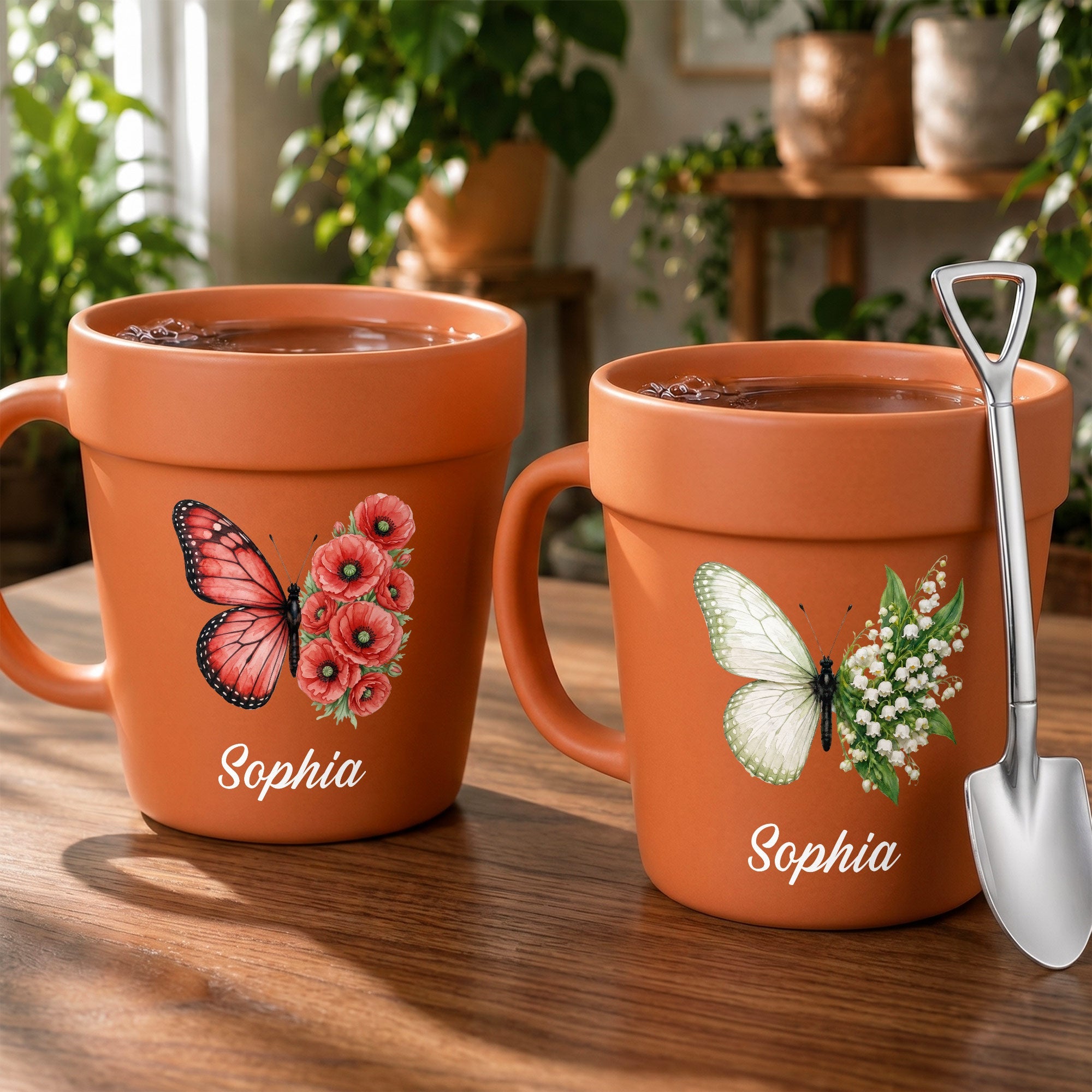 Personalized Plant Pot Ceramic Mug Custom Butterfly Gift for Her Plant Pot Ceramic Mug GradoCreations