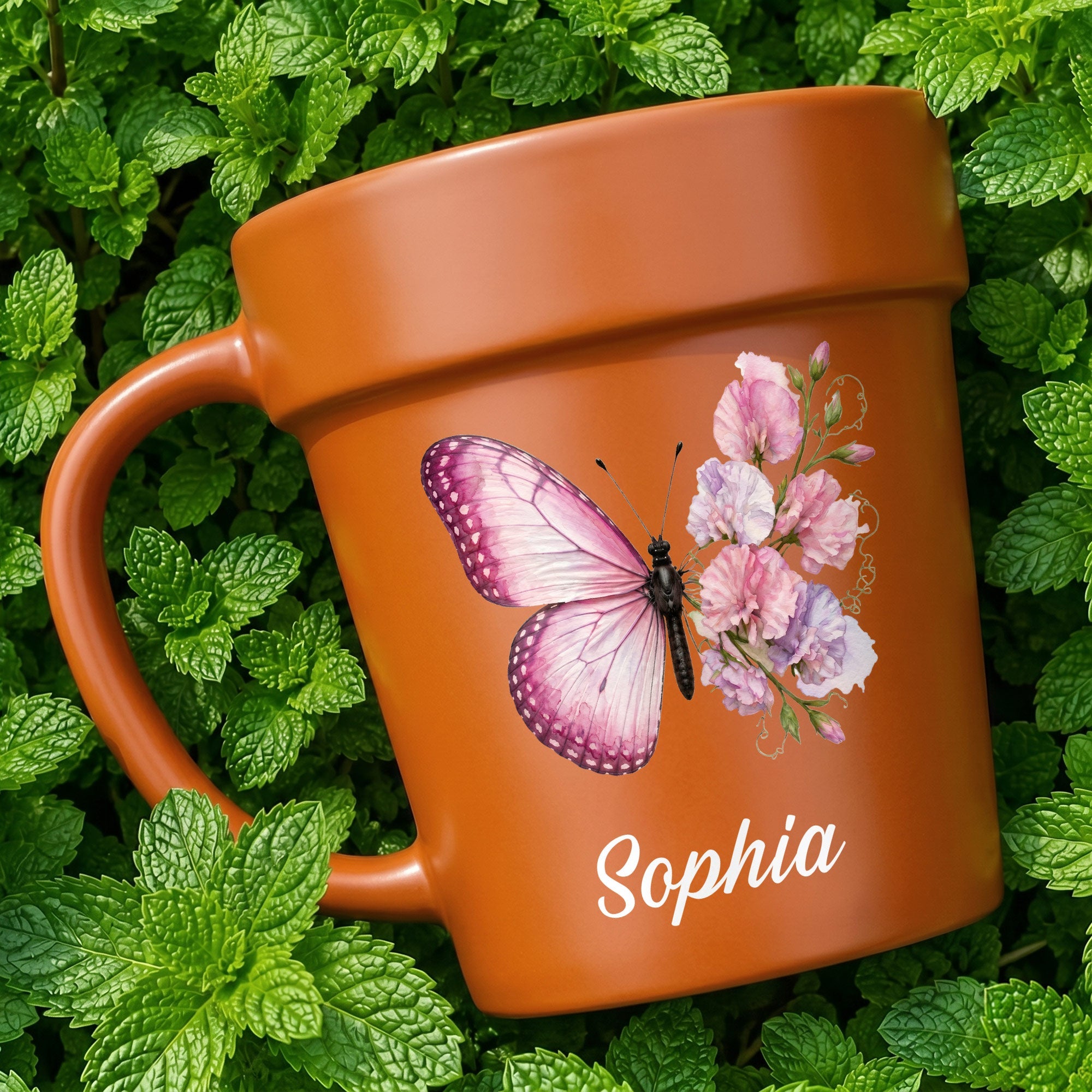 Personalized Plant Pot Ceramic Mug Custom Butterfly Gift for Her Plant Pot Ceramic Mug GradoCreations