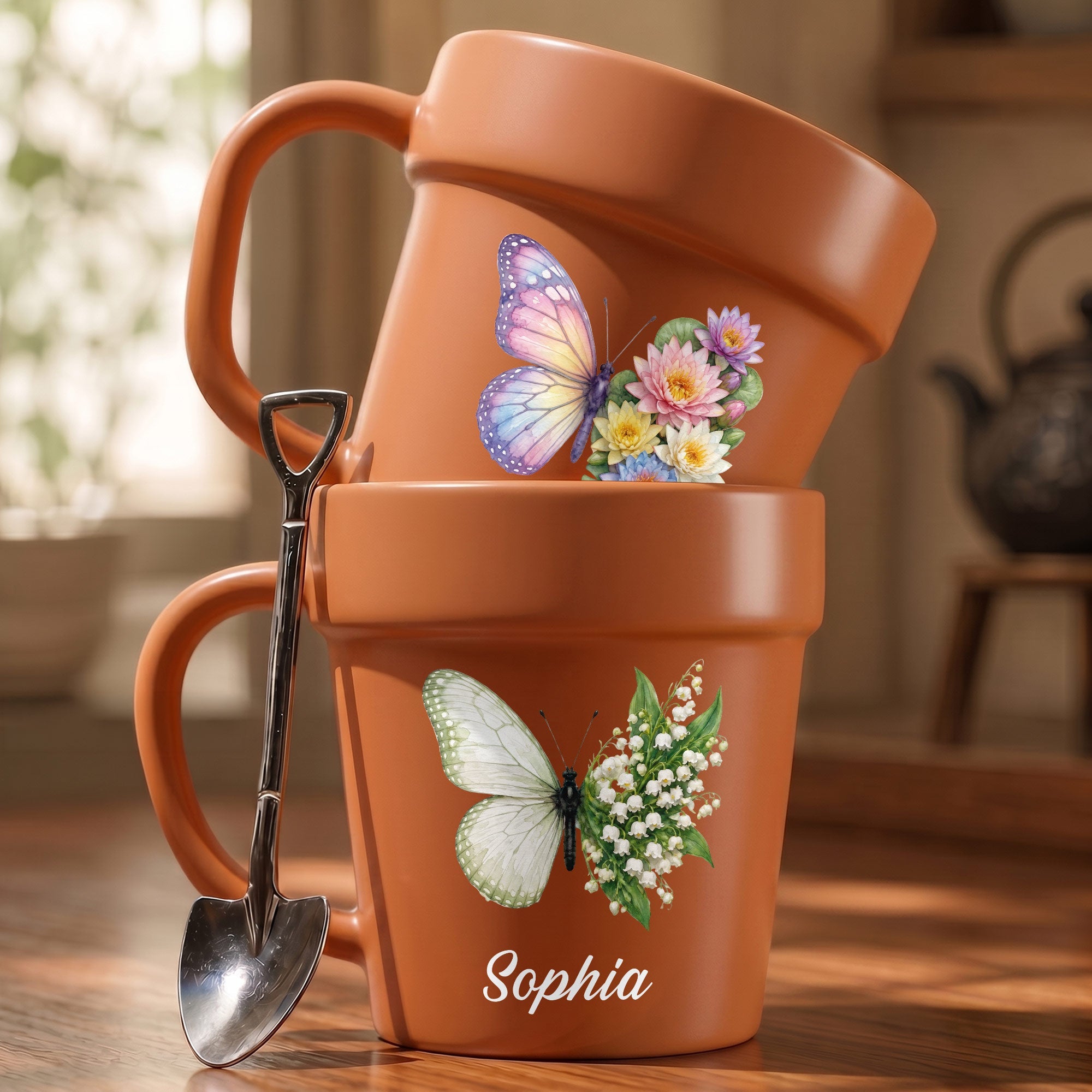 Personalized Plant Pot Ceramic Mug Custom Butterfly Gift for Her Plant Pot Ceramic Mug GradoCreations